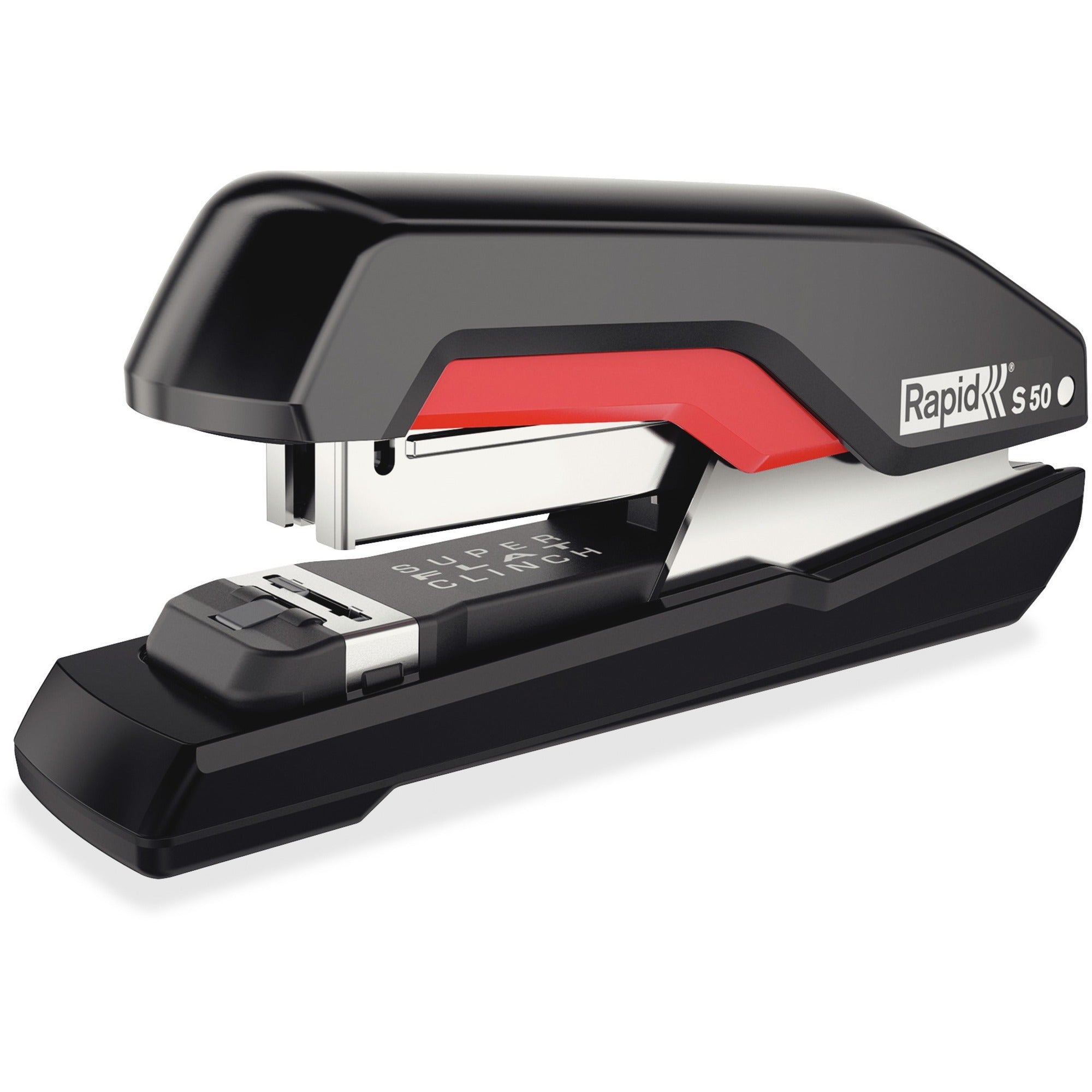 Swingline SuperFlatClinch 50 Desktop Stapler - 50 Sheets Capacity - 105 Staple Capacity - Half Strip - 5/16" Staple Size - 1 Each - Black, Red