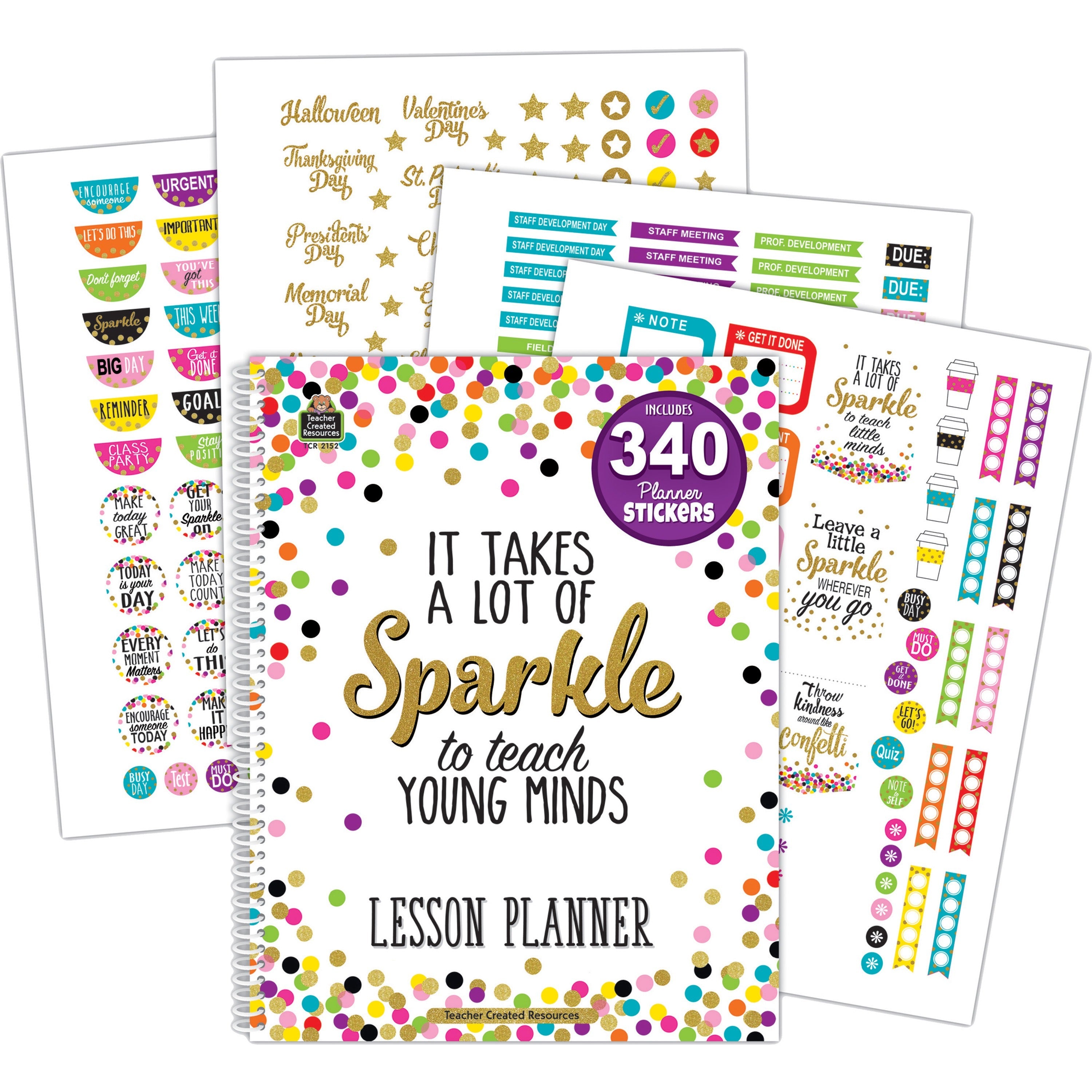 Teacher Created Resources Confetti Lesson Planner - Academic - 40 Week - Wire Bound - Multi - 11" Height x 8.5" Width - Appointment Schedule, Event Planning Sheet, Reminder Section - 1 Each
