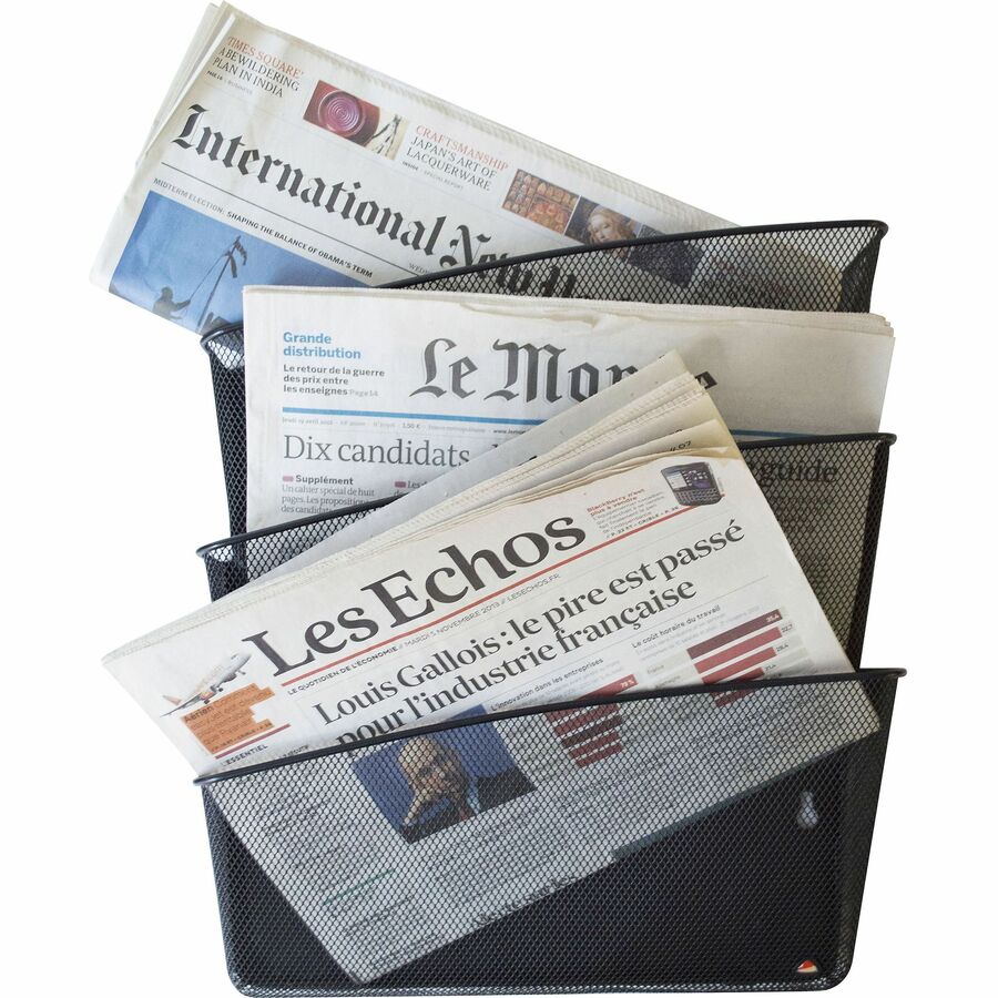 Alba Mesh Wall File Set - 3 Pocket(s) - Compartment Size 6.69" x 13.78" x 4.72" - 15.9" Height4.7" Depth x 13.8" Length - Black - Steel, Metal - 1 Each - 2