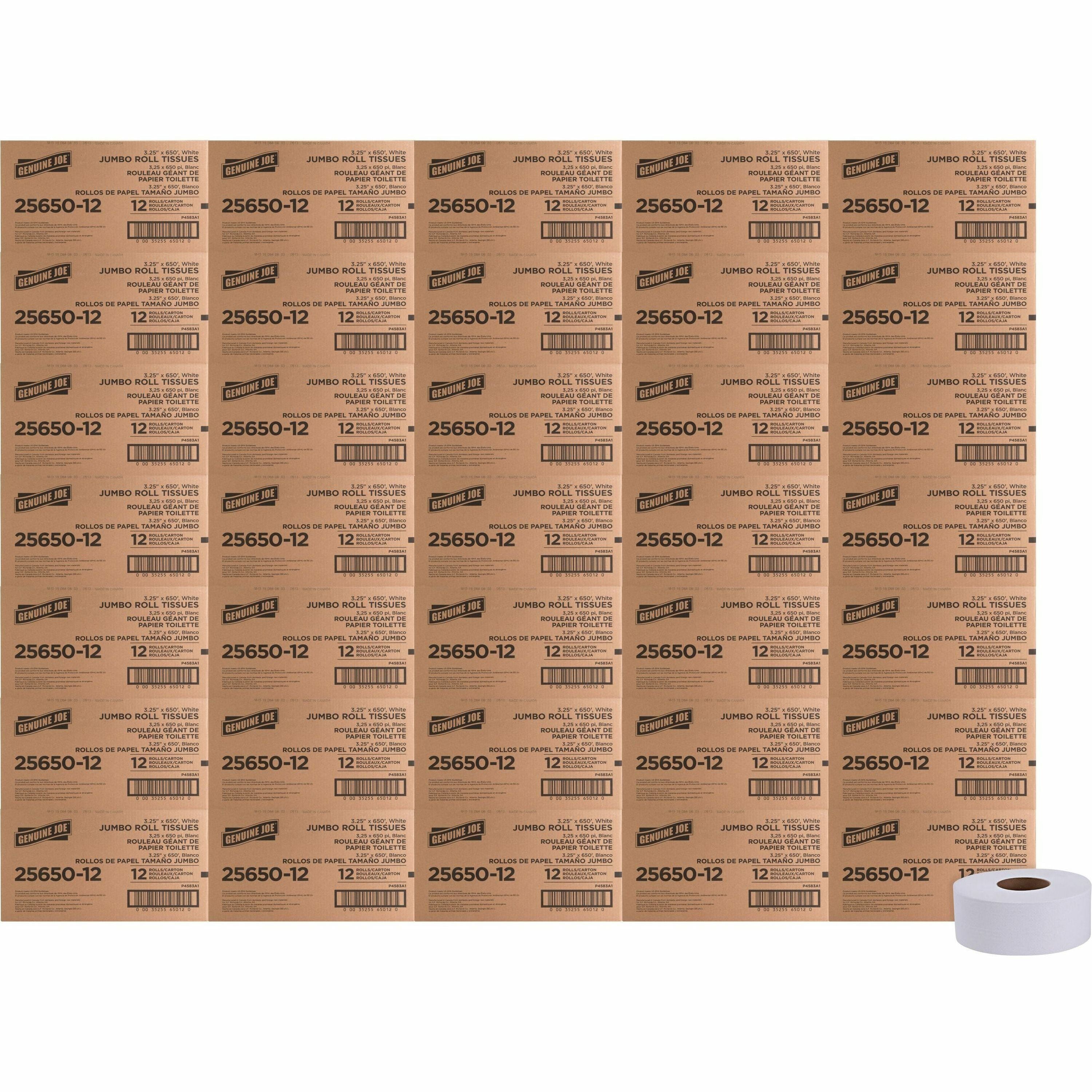 genuine-joe-2-ply-jumbo-roll-dispenser-bath-tissue-2-ply-330-x-650-ft-white-nonperforated-unscented-for-restroom-648-pallet_gjo2565012pl - 1