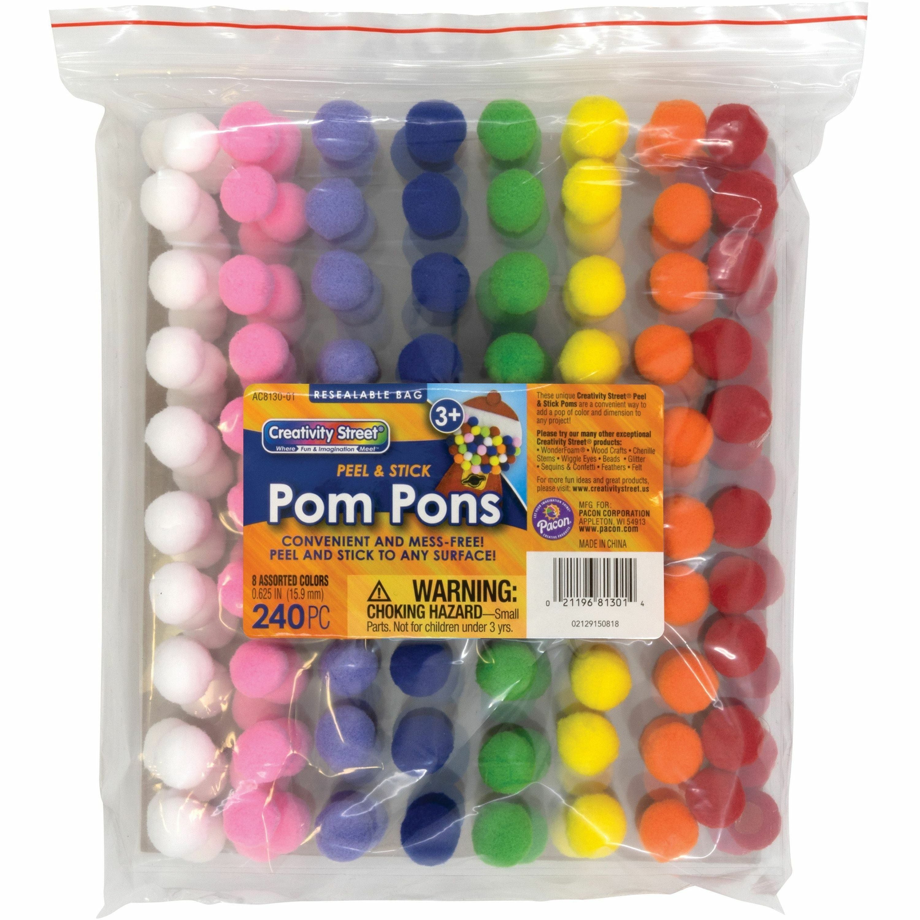 creativity-street-peel-n-stick-pom-pons-project-1175height-x-150width-x-925length-240-pack-white-pink-purple-blue-yellow-orange-green-red-plush_pacac813001 - 1