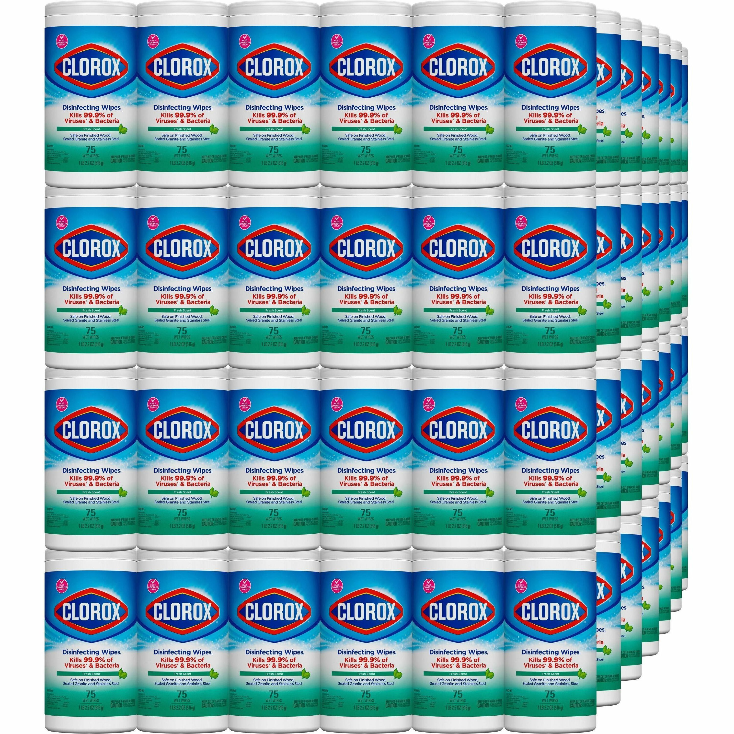 Clorox Disinfecting Wipes, Bleach-Free Cleaning Wipes - For Multipurpose - Fresh Scent - 75 / Canister - 480 / Pallet - Bleach-free, Pre-moistened, Phosphorous-free, Easy Tear, Easy to Use, Antibacterial - White - 1