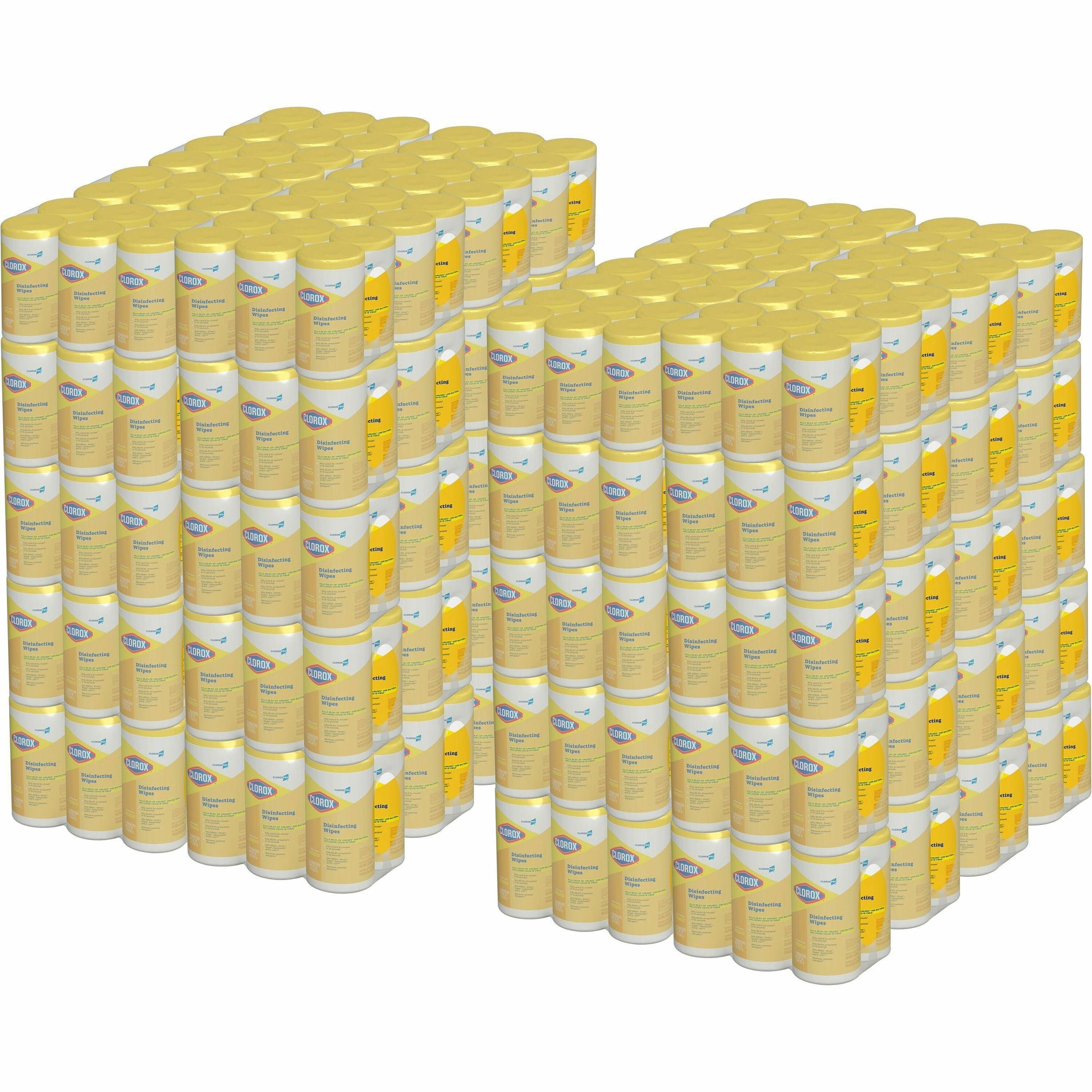 CloroxPro Disinfecting Wipes - Ready-To-Use - Lemon Fresh Scent - 75 / Canister - 480 / Pallet - Bleach-free, Pre-moistened, Phosphorous-free, Easy Tear, Easy to Use, Antibacterial - Yellow - 1