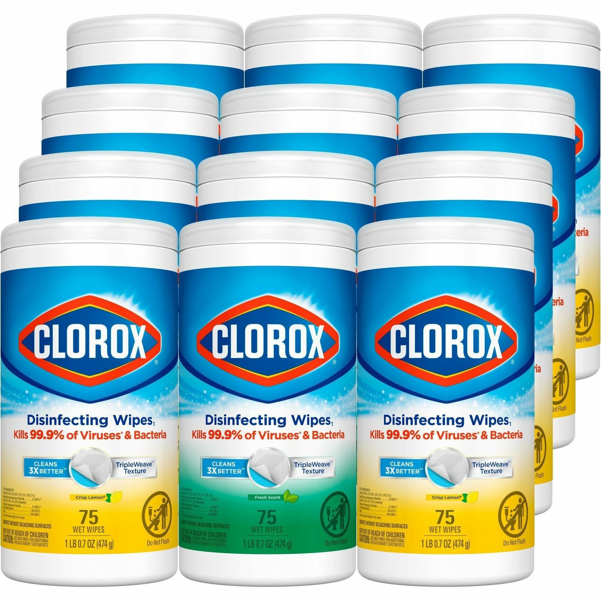 Clorox Disinfecting Bleach Free Cleaning Wipes Value Pack - 75 / Canister - 240 / Bundle - Easy to Use, Bleach-free, Antibacterial - White