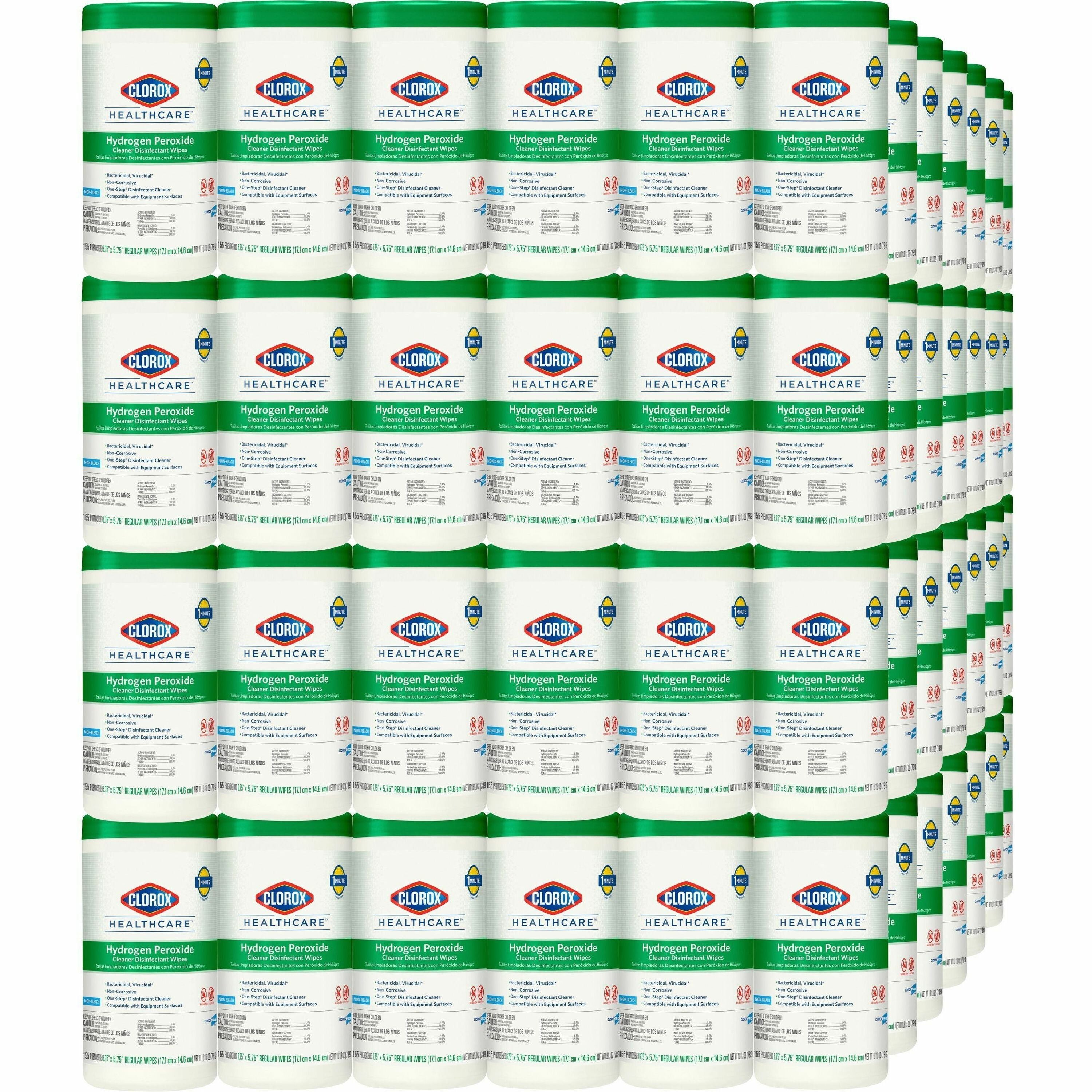 Clorox Healthcare Hydrogen Peroxide Cleaner Disinfectant Wipes - 155 / Canister - 450 / Pallet - Bleach-free, Antibacterial - White - 1
