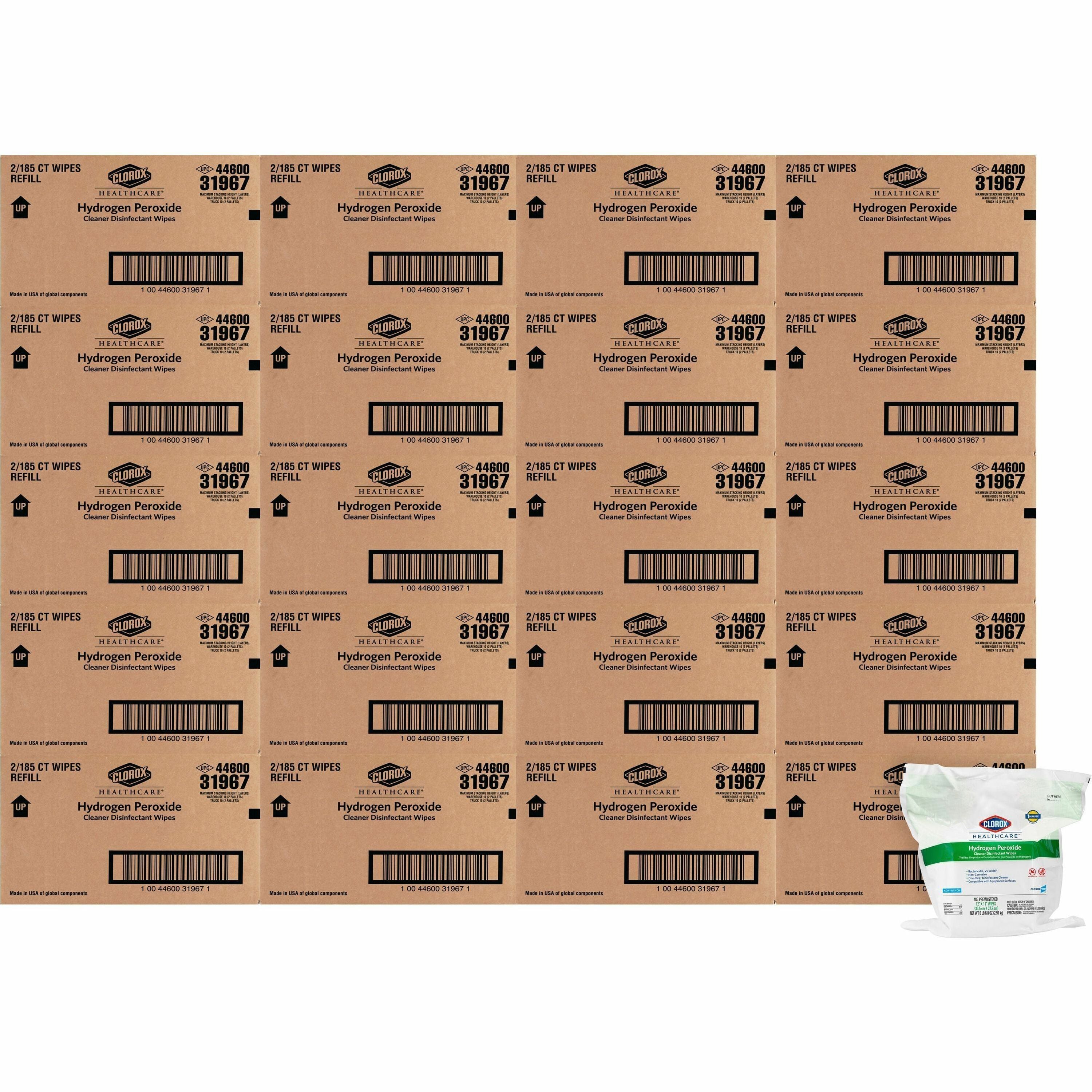 Clorox Healthcare Hydrogen Peroxide Cleaner Disinfectant Wipes - 185 / Pack - 200 / Pallet - Bleach-free, Antibacterial - White - 1