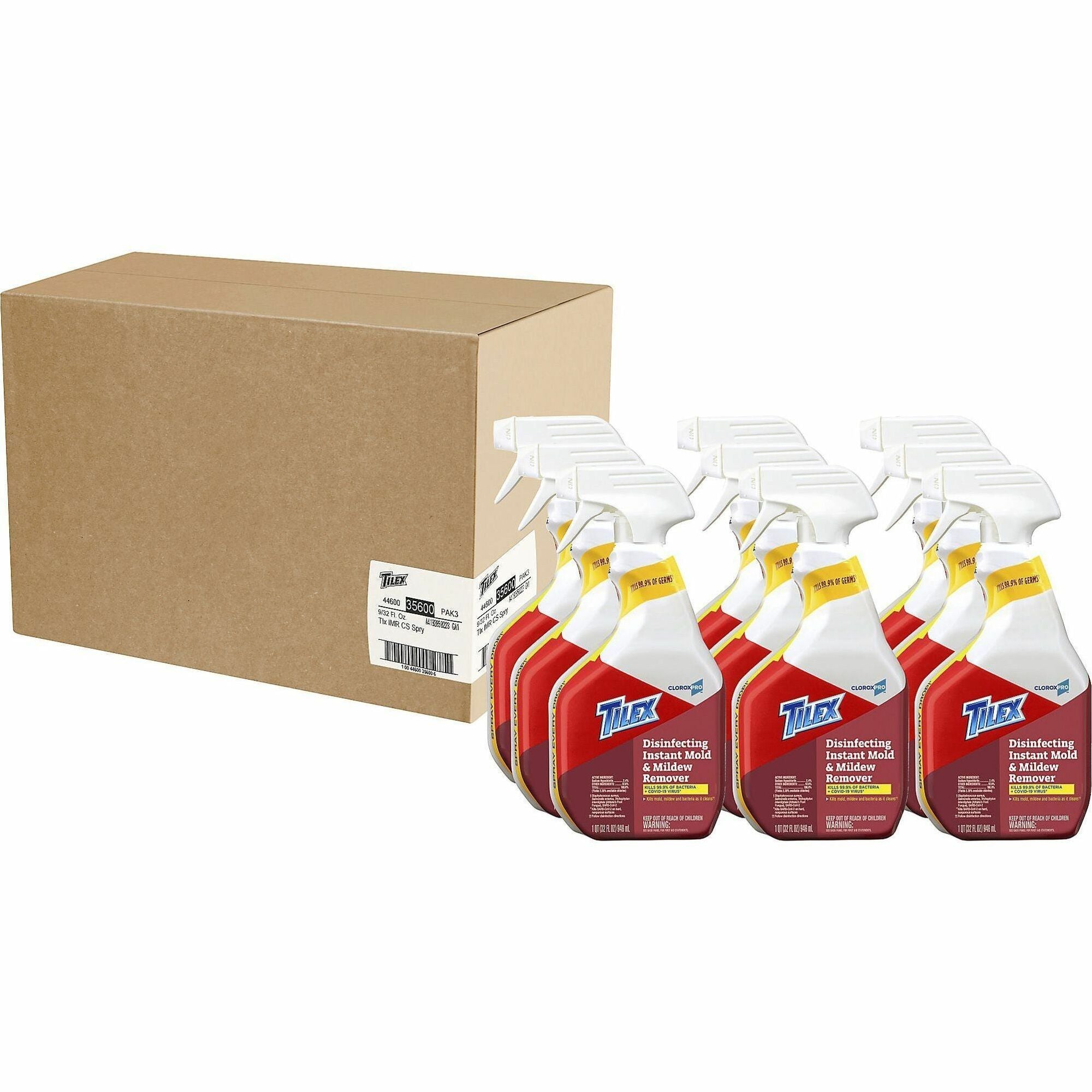 CloroxPro Tilex Disinfecting Instant Mold and Mildew Remover Spray - 32 fl oz (1 quart) - 432 / Pallet - Scrub-free, Disinfectant, Antibacterial - White - 1