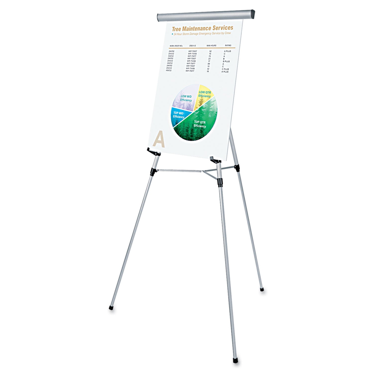 3-Leg Telescoping Easel with Pad Retainer, Adjusts 34" to 64", Aluminum, Silver -
