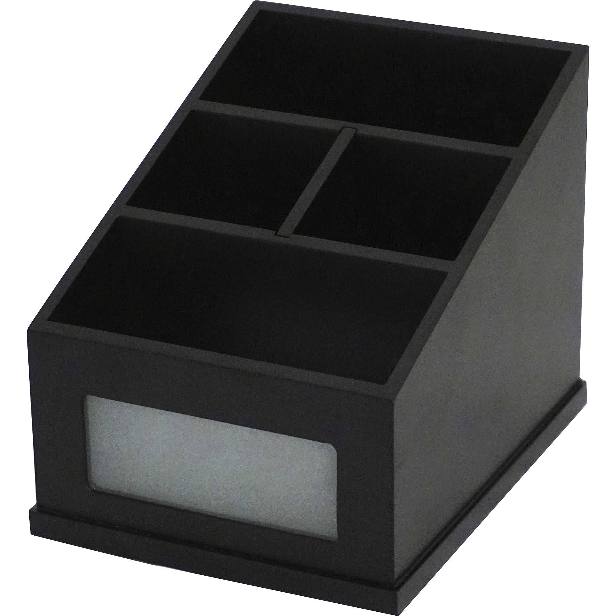 victor-midnight-black-multi-use-storage-caddy-with-adjustable-compartment-4-compartments-650-49-height-x-46-width%desktop-non-slip-feet-black-rubber-frosted-glass-wood-1-each_vct95385 - 1