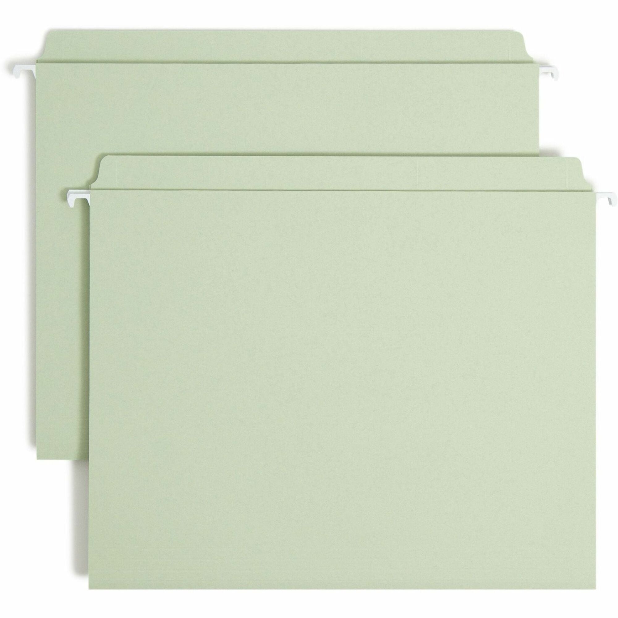 smead-fastab-straight-tab-cut-letter-recycled-hanging-folder-8-1-2-x-11-assorted-position-tab-position-moss-10%-recycled-20-box_smd64101 - 1