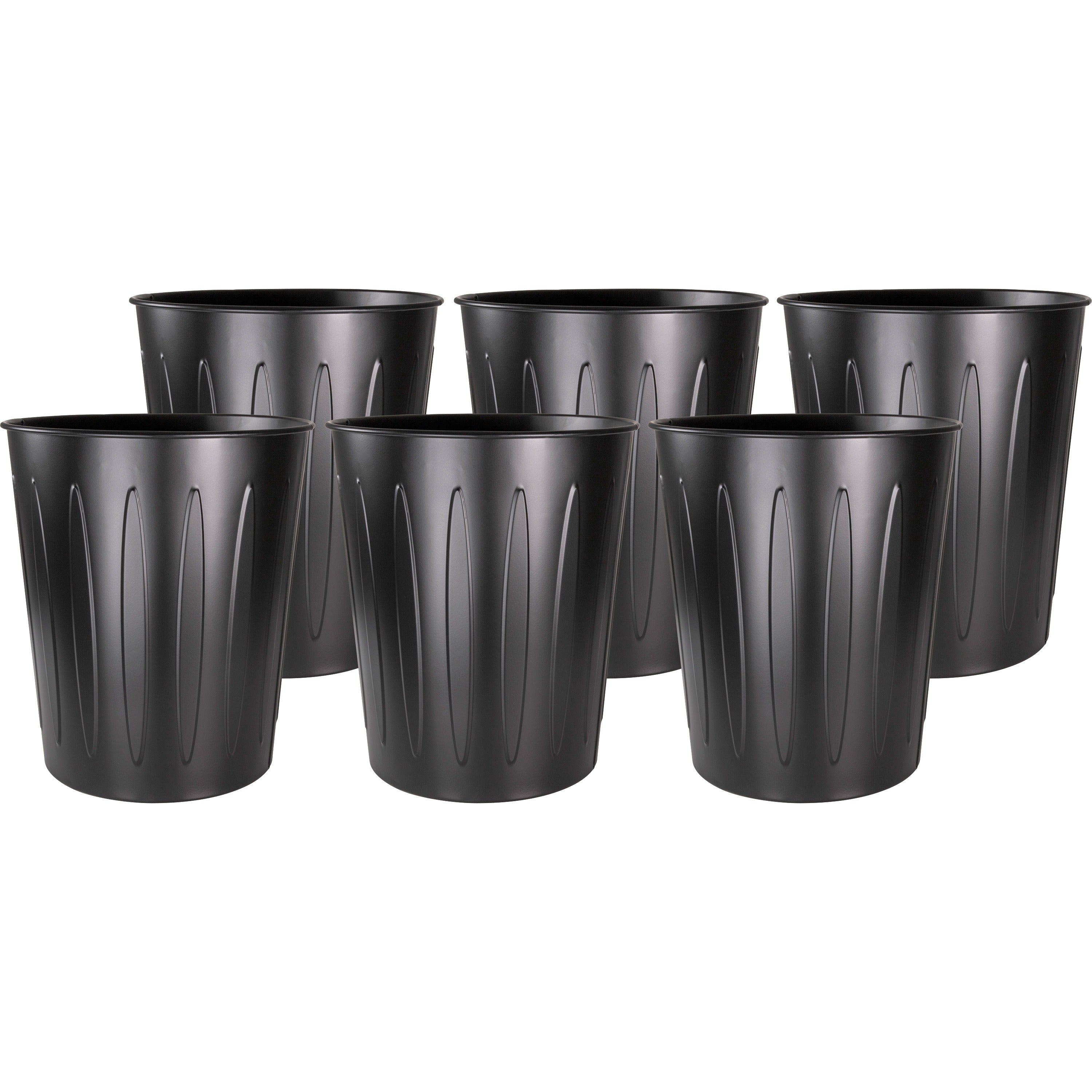 Genuine Joe 6-gallon Fire-safe Trash Can - 6 gal Capacity - Fire-Safe, Sturdy - 14" Height x 13" Diameter - Metal, Steel - Black - 6 / Carton - 1