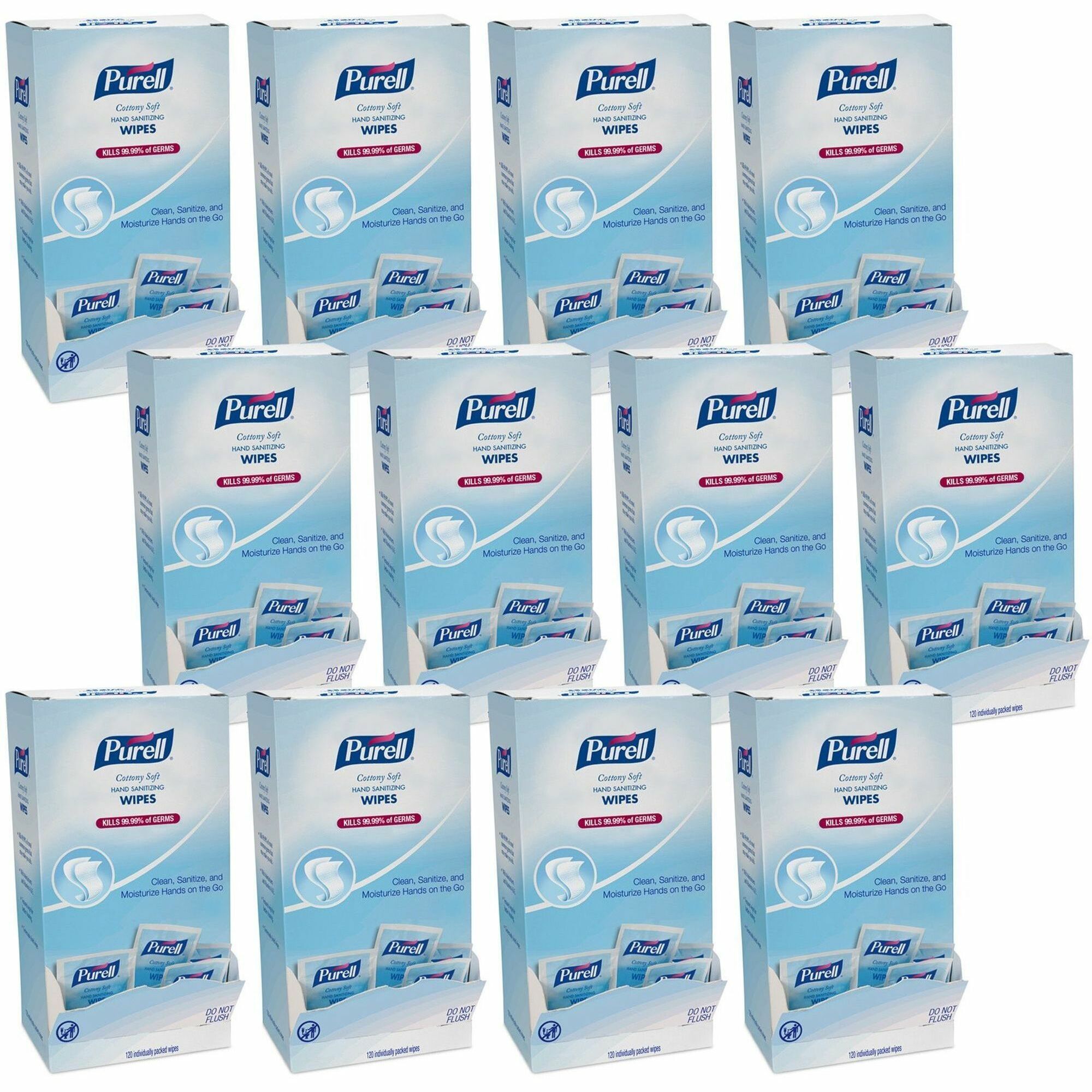 PURELL Cottony Soft Sanitizing Wipes - 5" x 7" - White - Soft, Moist, Textured, Individually Wrapped - For Hand - 120 Per Box - 12 / Carton -