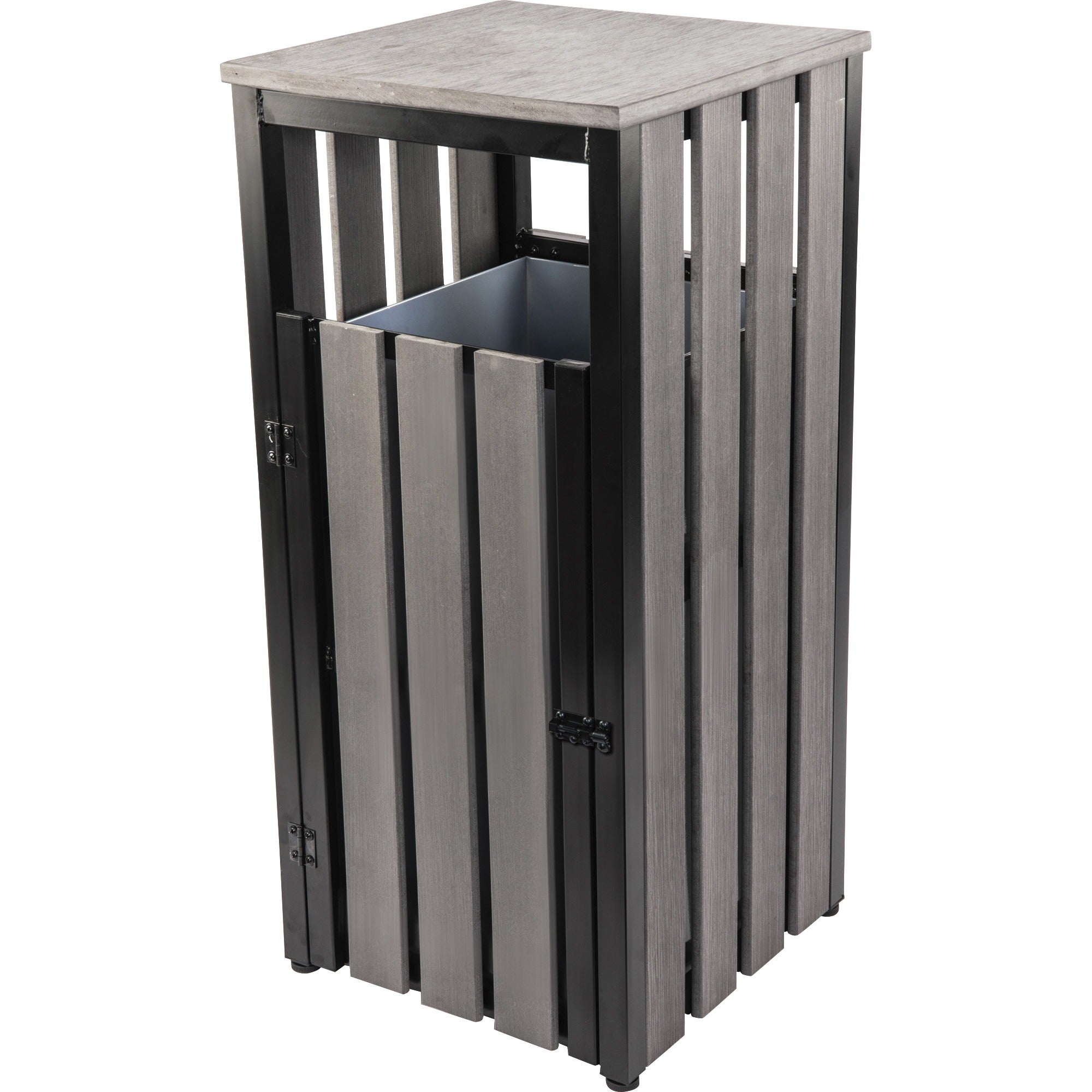 lorell-faux-wood-outdoor-waste-bin-rectangular-weather-resistant-336-height-polystyrene-weathered-charcoal-1-each_llr42693 - 1