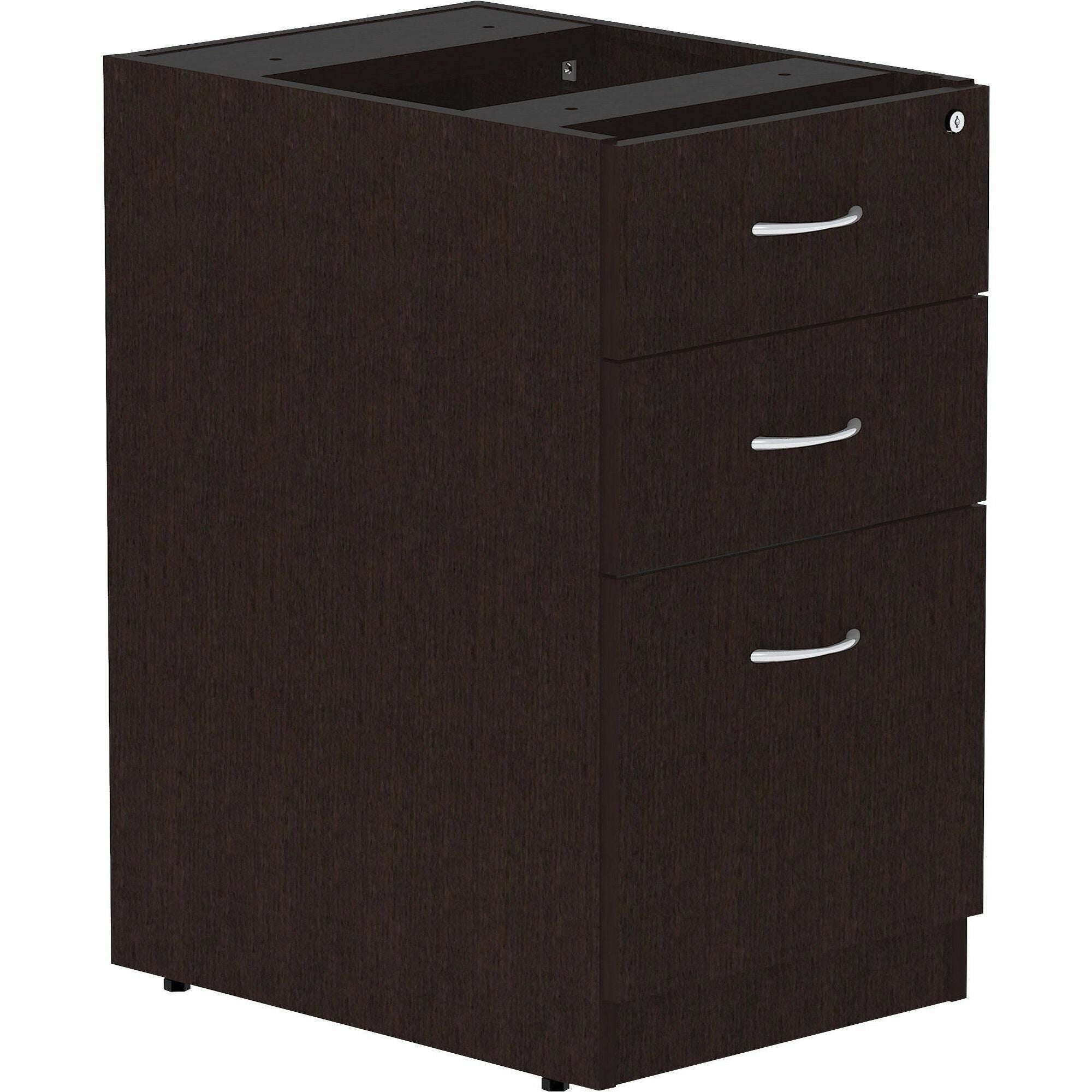 Lorell Essentials Series Box/Box/File Fixed File Cabinet - 16" x 22" x 28.3" Pedestal - Finish: Espresso, Silver Brush - 1