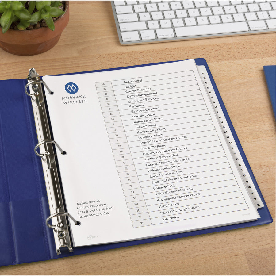 Avery A-Z Black & White Table of Contents Dividers - 156 x Divider(s) - A-Z, Table of Contents - 26 Tab(s)/Set - 8.5" Divider Width x 11" Divider Length - 3 Hole Punched - White Paper Divider - White Paper Tab(s) - 6 / Pack - 2