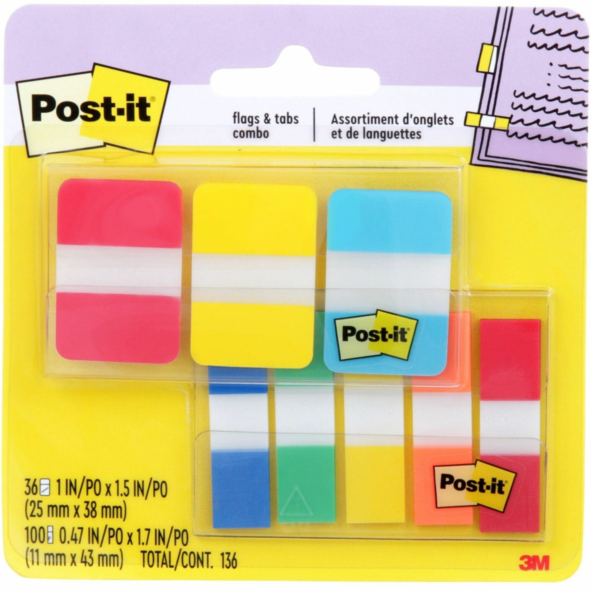 post-it-tabs-and-flags-combo-pack-red-yellow-blue-green-orange-sticky-adhesive-136-pack_mmm686combo1 - 1