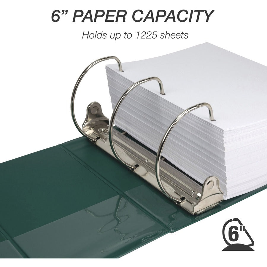 Samsill Nonstick 6" Locking D-Ring View Binder - 6" Binder Capacity - 1225 Sheet Capacity - 3 x D-Ring Fastener(s) - 2 Internal Pocket(s) - Green - 2.73 lb - Recycled - Lockable, Non-stick, Concealed Rivet, Ink-transfer Resistant, Clear Overlay, Non- - 2