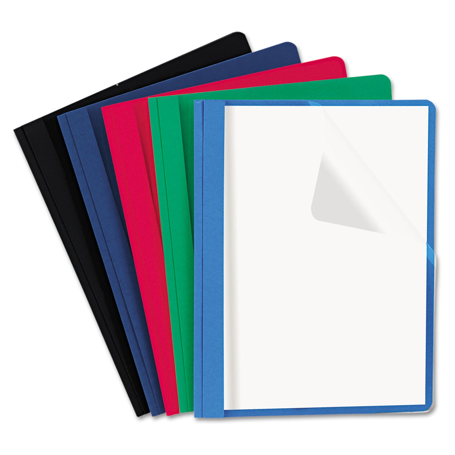 Clear Front Report Cover, Prong Fastener, 0.5" Capacity, 8.5 x 11, Clear/Assorted, 25/Box -