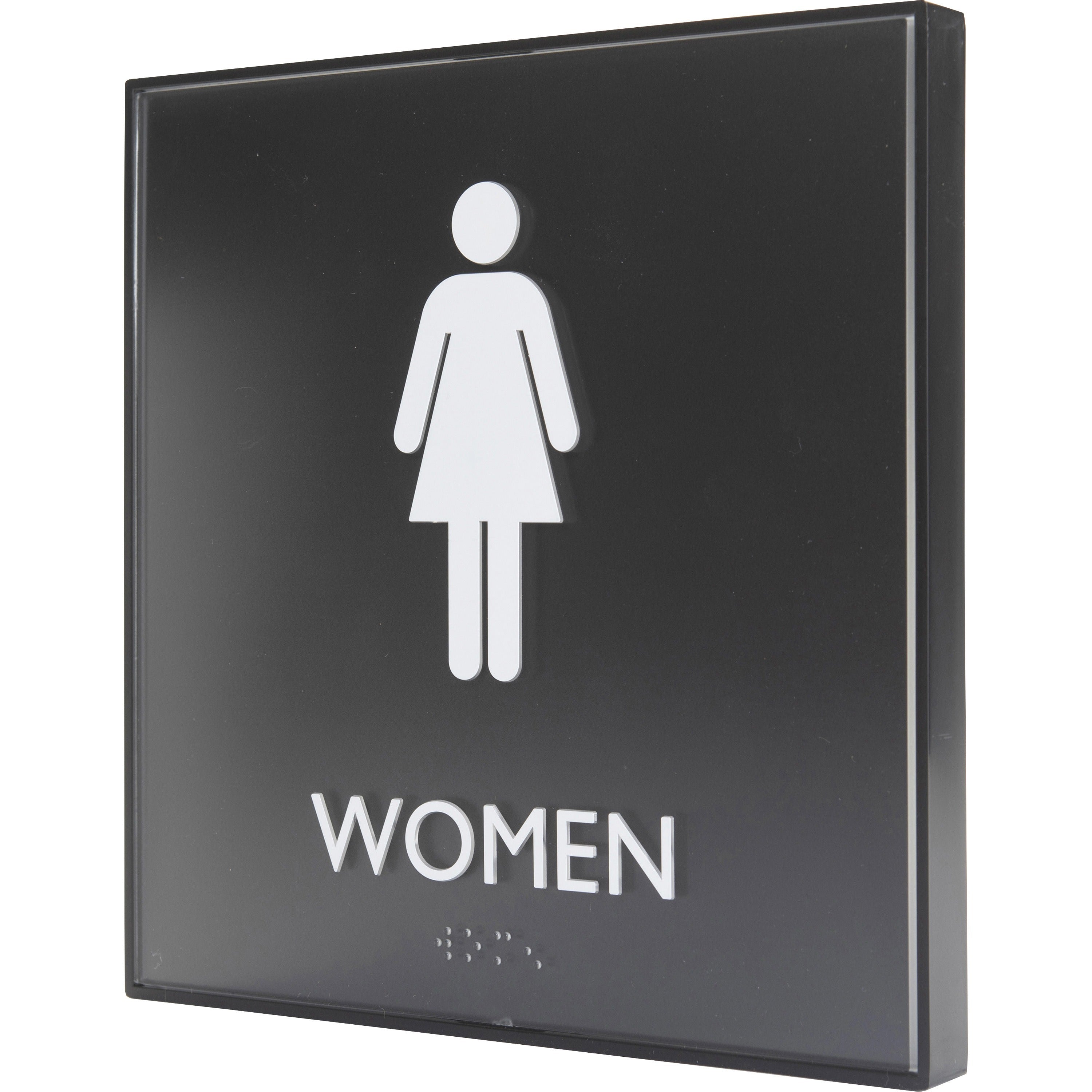 Lorell Women's Restroom Sign - 1 Each - Women Print/Message - 8" Width x 8" Height - Square Shape - Easy Readability, Injection-molded - Plastic - Black, Black - 2