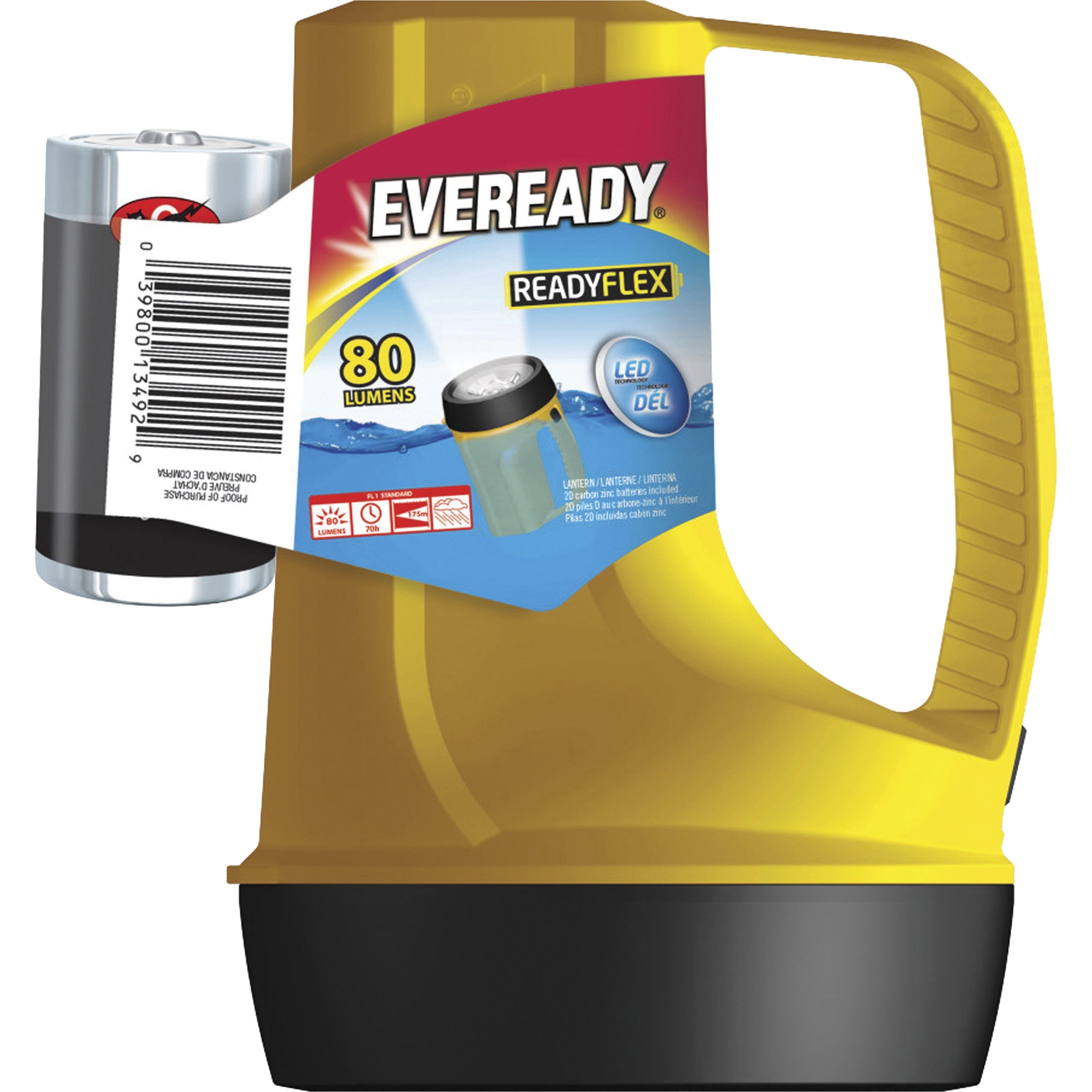 Eveready ReadyFlex LED Floating Lantern - LED - 80 lm Lumen - 2 x D - Battery - Yellow