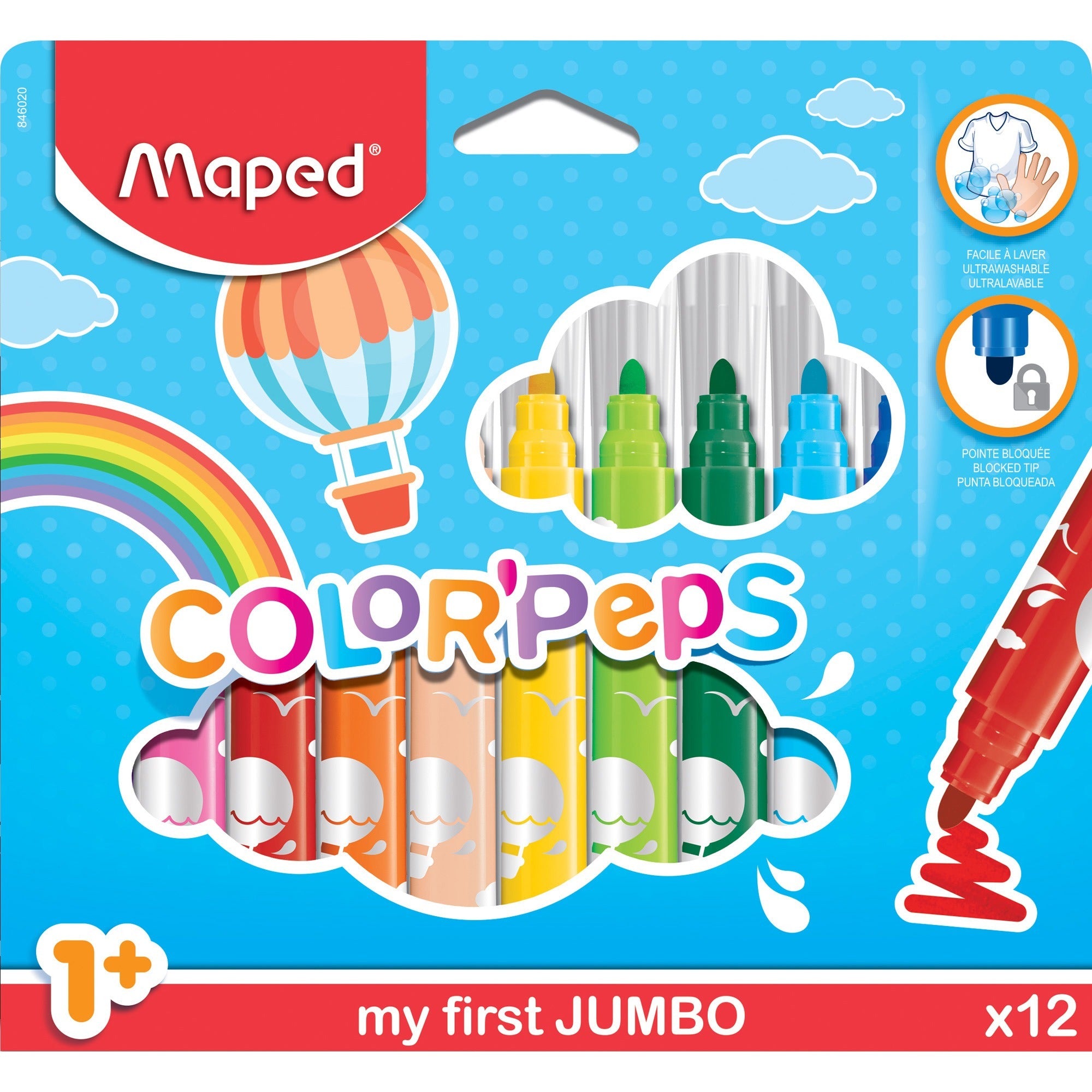 helix-color-peps-my-first-jumbo-markers-jumbo-marker-point-05-mm-marker-point-size-assorted-water-based-ink-12-pack_hlx846020 - 1