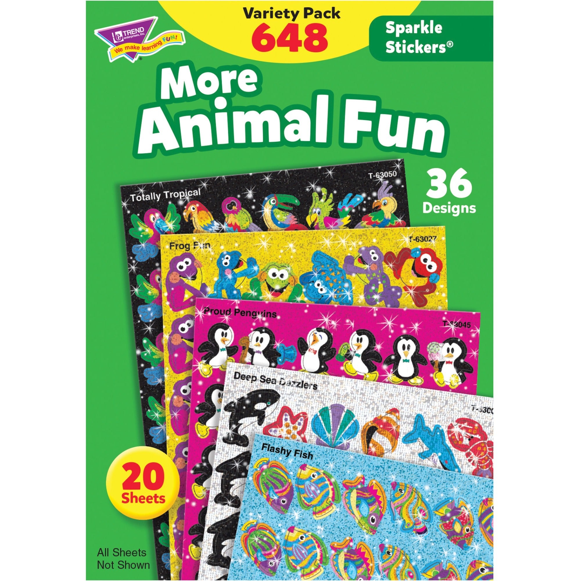 trend-animal-fun-stickers-variety-pack-animal-fun-theme-subject-frog-fun-proud-penguin-deep-sea-dazzler-flashy-fish-beaming-bug-shape-acid-free-non-toxic-photo-safe-8-height-x-413-width-x-6-length-multicolor-648-pack-1-each_tep63910 - 1