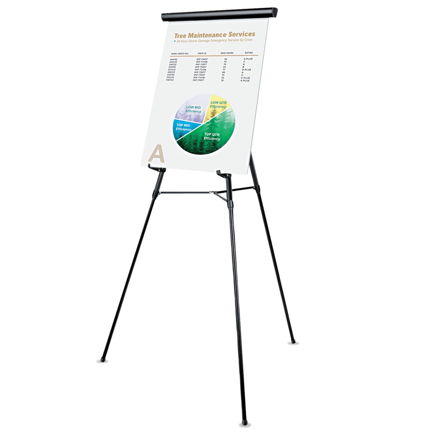 3-Leg Telescoping Easel with Pad Retainer, Adjusts 34" to 64", Aluminum, Black -