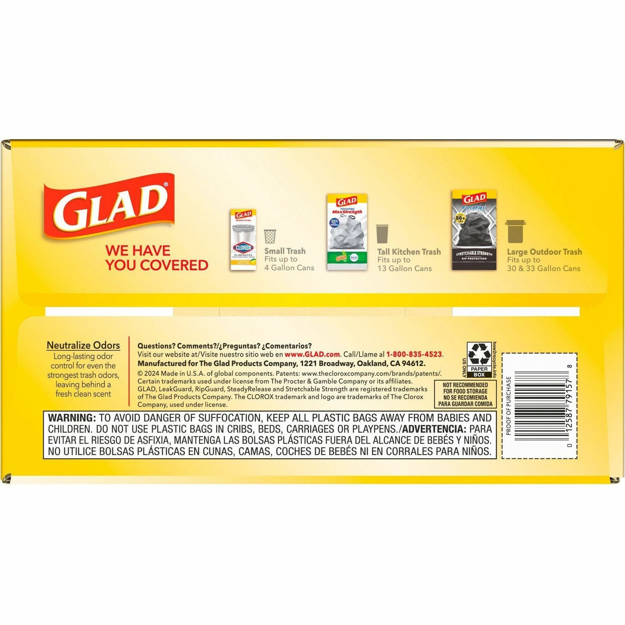 Glad ForceFlex Tall Kitchen Drawstring Trash Bags - Mediterranean Lavender with Febreze Freshness - 13 gal Capacity - 23.75" Width x 25.38" Length - 0.72 mil (18 Micron) Thickness - Drawstring Closure - White - 1/Box - 110 Per Box - Home, Office - 2