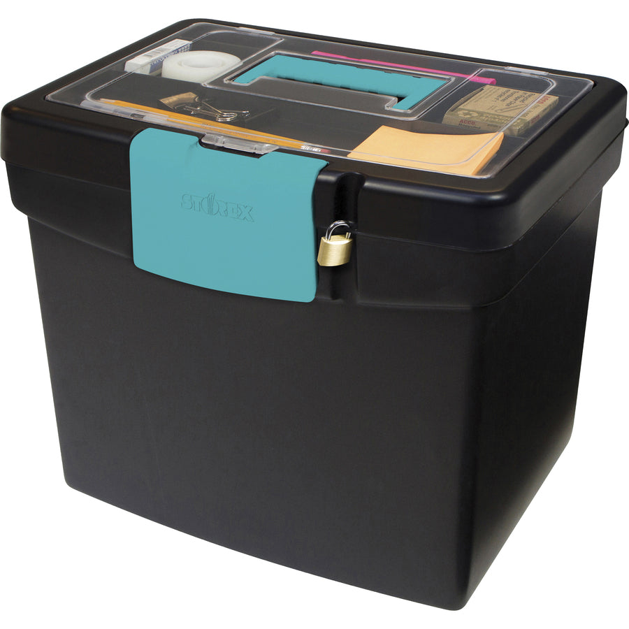 storex-file-storage-box-with-xl-storage-lid-external-dimensions-109-length-x-133-width-x-11-height-30-lb-media-size-supported-letter-850-x-11-clamping-latch-closure-plastic-black-teal-for-file-folder-1-each_stx61414b02c - 2