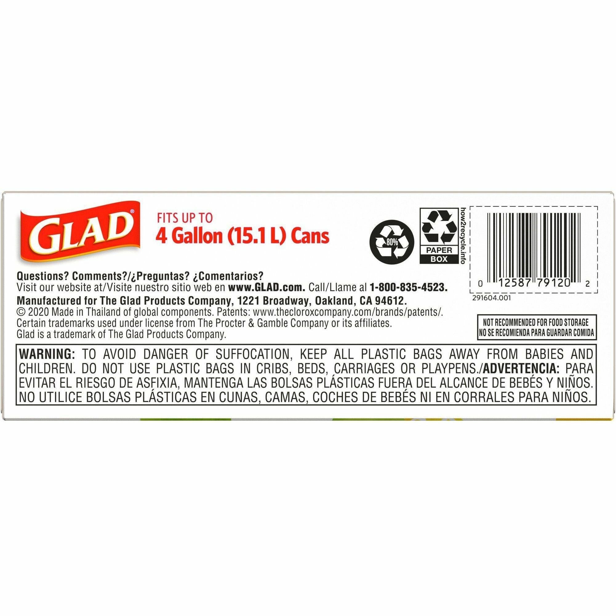 Glad Small Kitchen Drawstring Trash Bags - Febreze Sweet Citron & Lime - 4 gal Capacity - Drawstring Closure - Green - 34/Box - Home Office, Bathroom, Kitchen, Laundry - 2