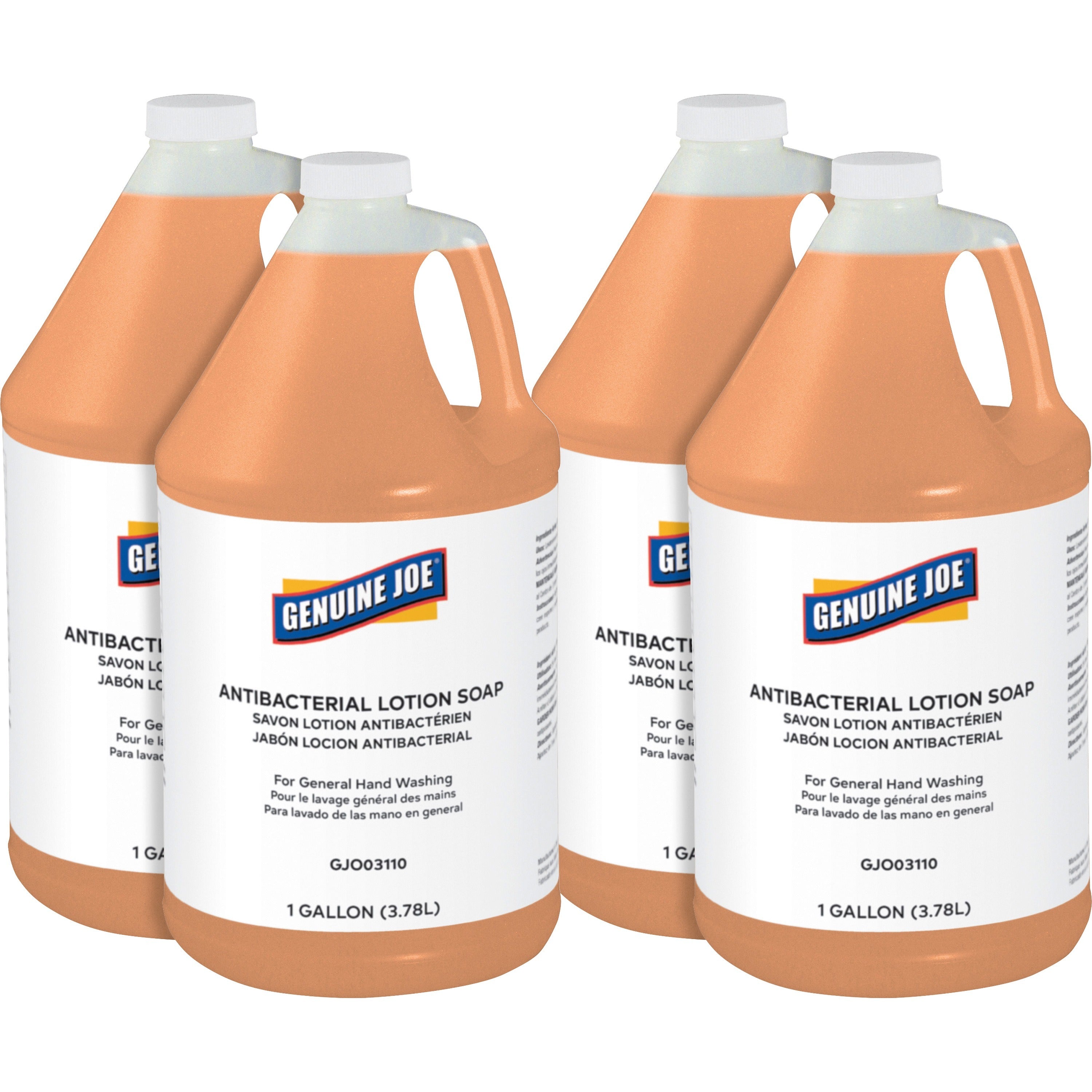 genuine-joe-antibacterial-lotion-soap-1-gal-38-l-bacteria-remover-grime-remover-dirt-remover-hand-antibacterial-orange-anti-septic-pleasant-scent-4-carton_gjo03110ct - 1