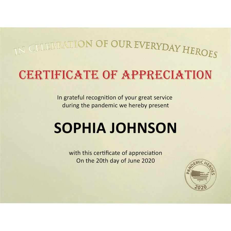 st-james-premium-weight-certificates-65-lb-basis-weight-everyday-heroes-85-x-11-inkjet-laser-compatible-ivory-gold-foil-25-pack-taa-compliant_fst83730 - 2