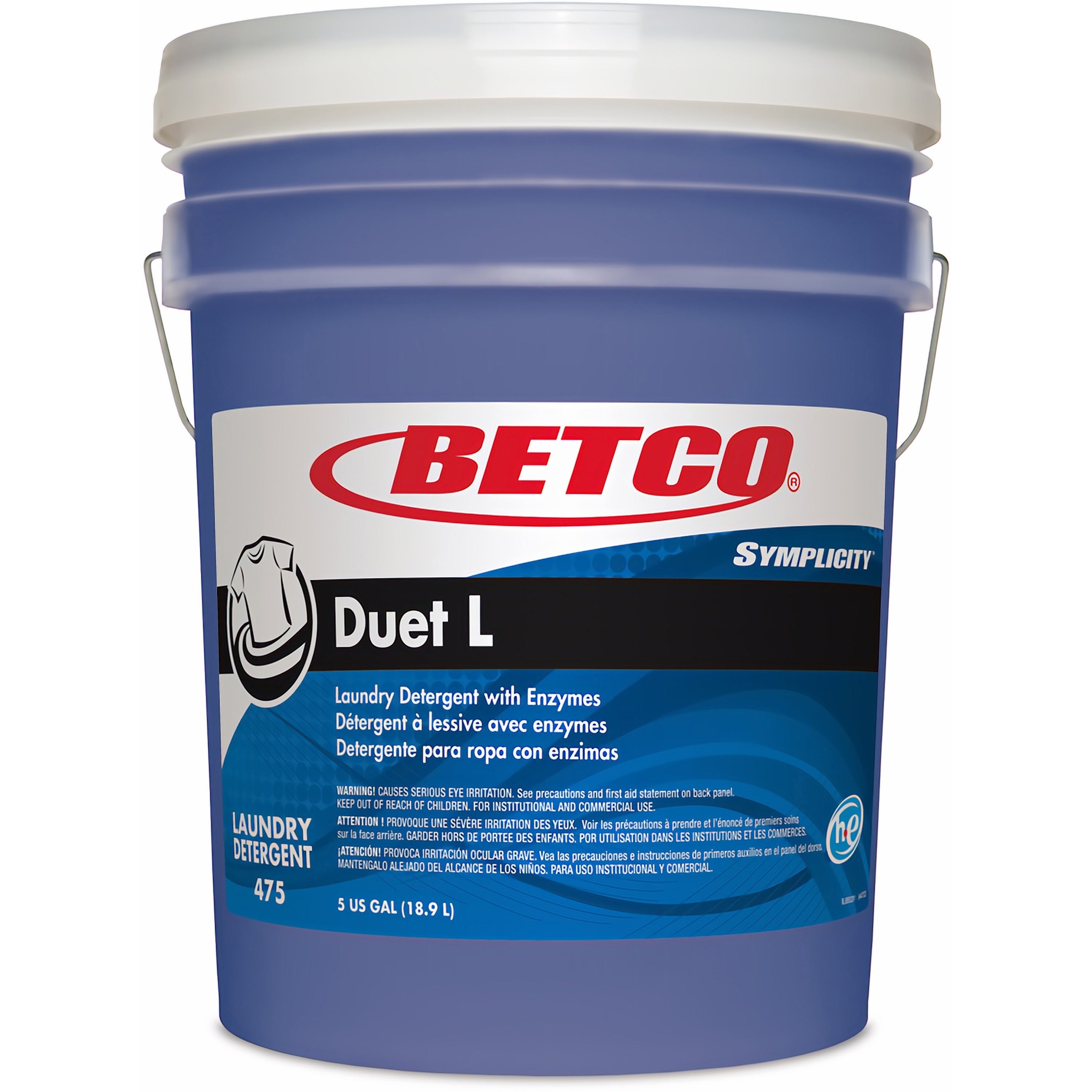 Betco Symplicity Duet L Detergent With Bleach Alternative, 5 Gallon - Ready-To-Use - 640 fl oz (20 quart) - 720 oz (45 lb) - Fresh Scent - Washable, Temperature Resistant, Color Safe, Dirt Resistant, Stain Resistant, Low VOC, EDTA-free, APE-free, NPE - 1