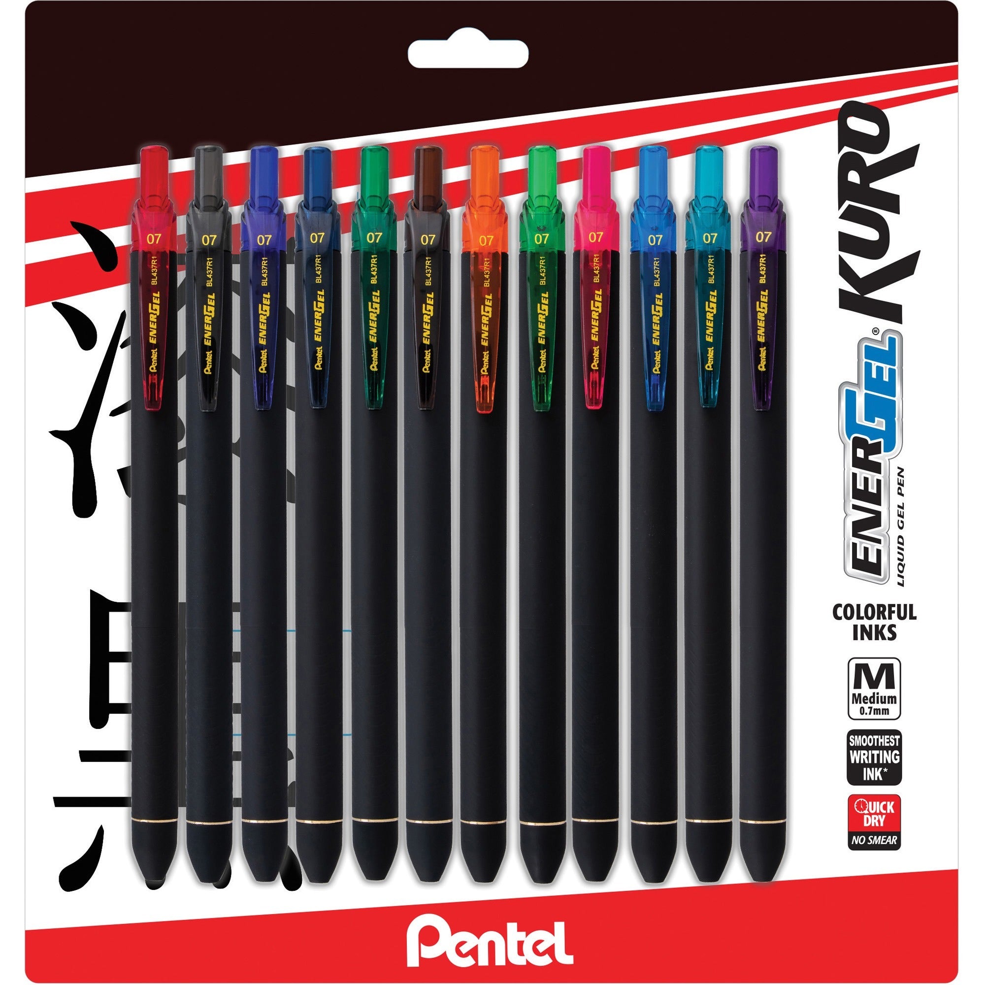 energel-kuro-liquid-gel-retractable-pens-07-mm-pen-point-size-retractable-assorted-liquid-gel-ink-ink-rubberized-barrel-12-pack_penbl437r1bp12m - 1