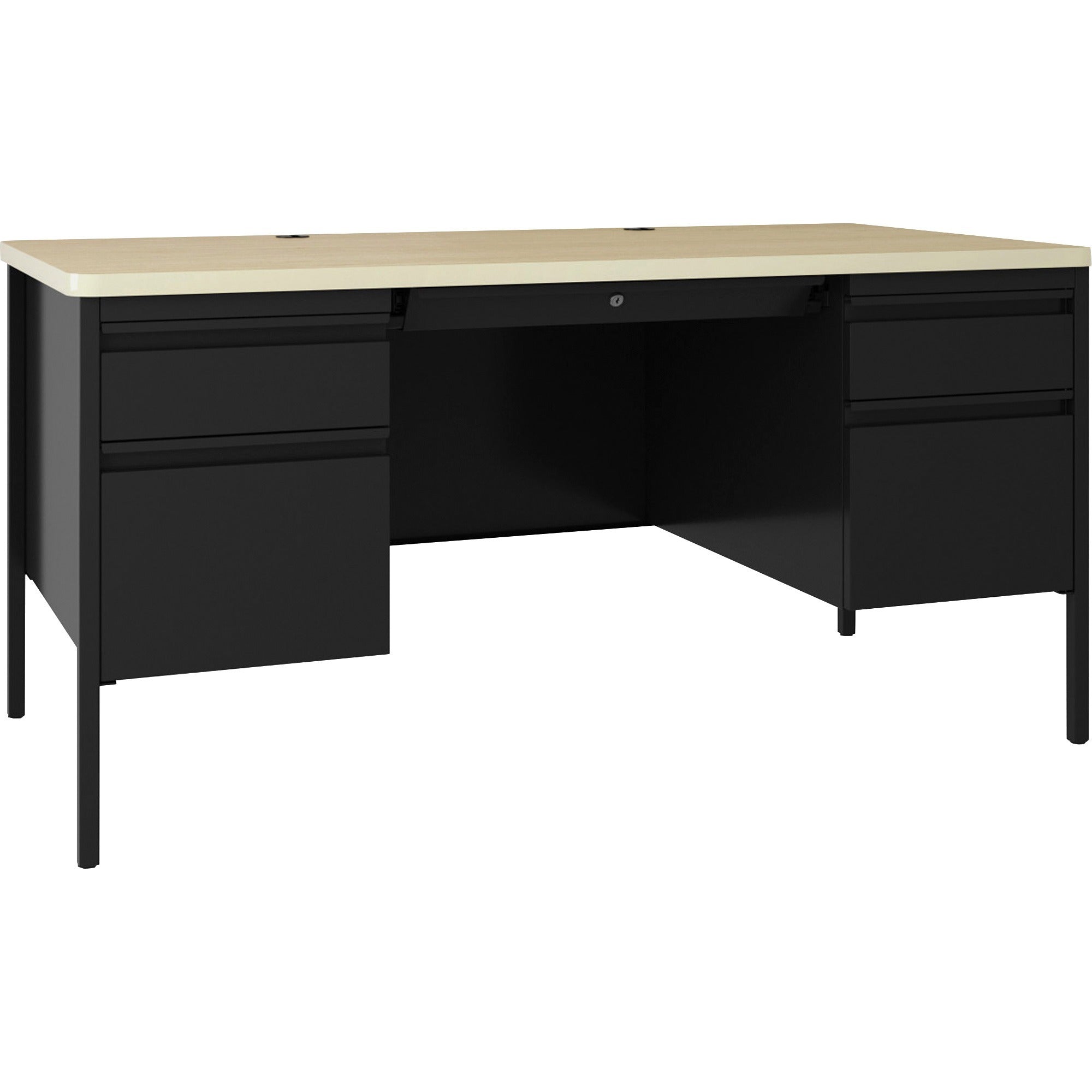 lorell-fortress-series-double-pedestal-teachers-desk-60-x-29530--08-modesty-panel-double-pedestal-t-mold-edge-material-steel-finish-maple-black_llr03155 - 1