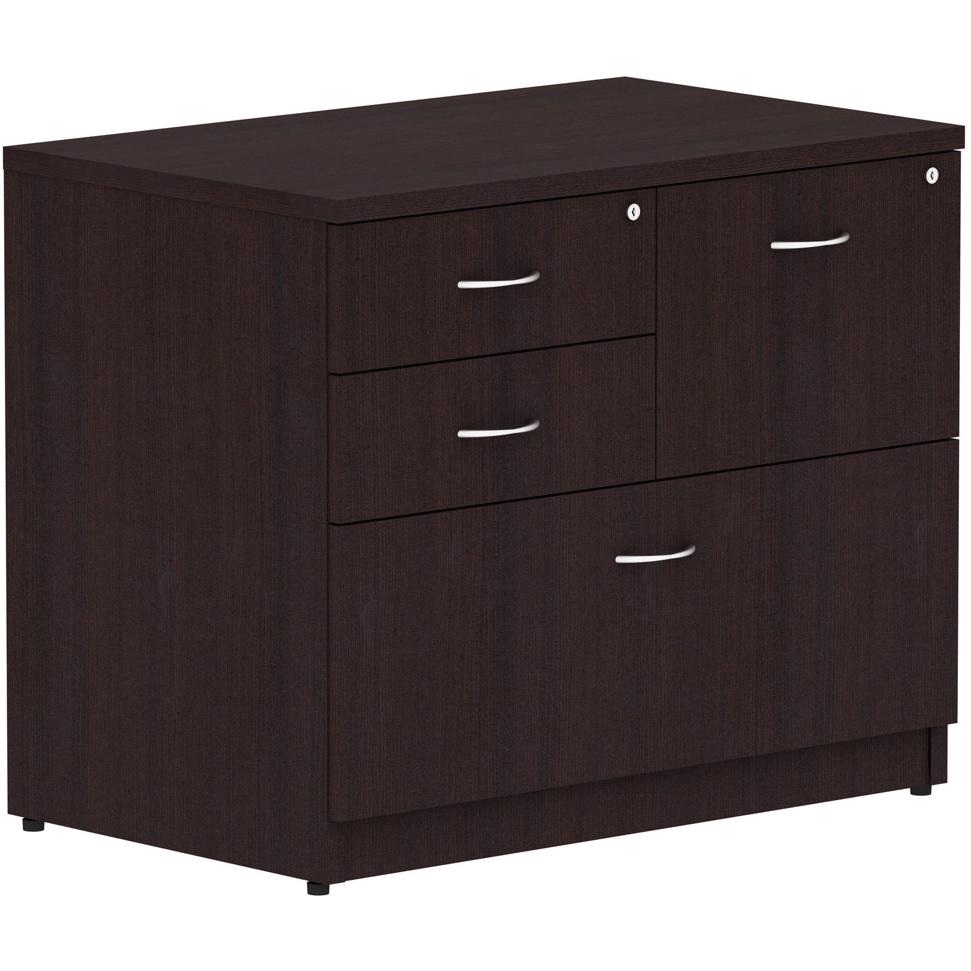 lorell-essentials-series-box-box-file-lateral-file-355-x-22295-lateral-file-1-side-panel-4-x-file-box-drawers-finish-espresso-laminate_llr18273 - 1