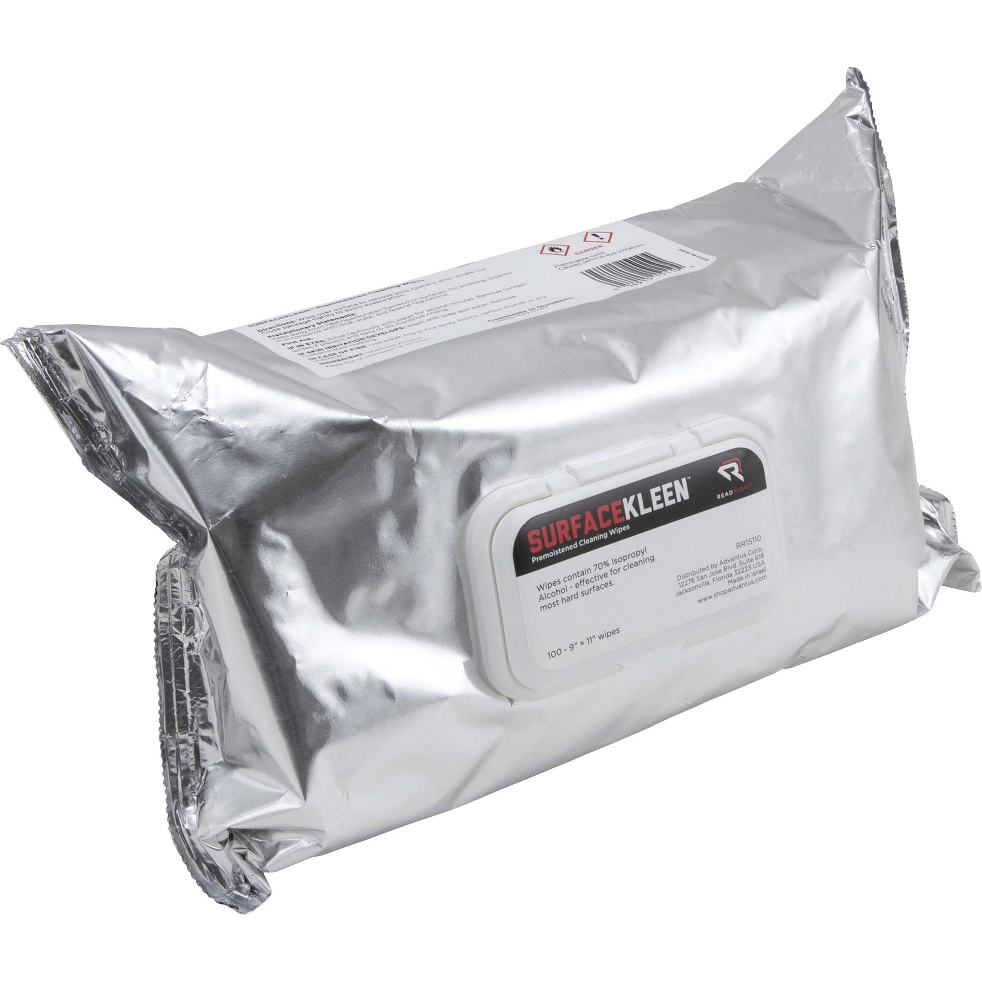 read-right-surface-kleen-cleaning-wipes-10-length-x-9-width-100-pack-pre-moistened-fast-acting-quick-drying-white_rearr15110 - 2
