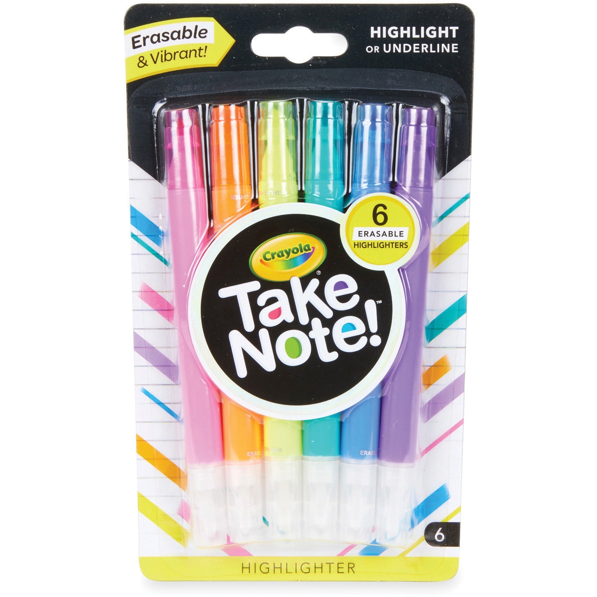 crayola-take-note-erasable-highlighters-chisel-marker-point-style-assorted-6-pack_cyo586504 - 1