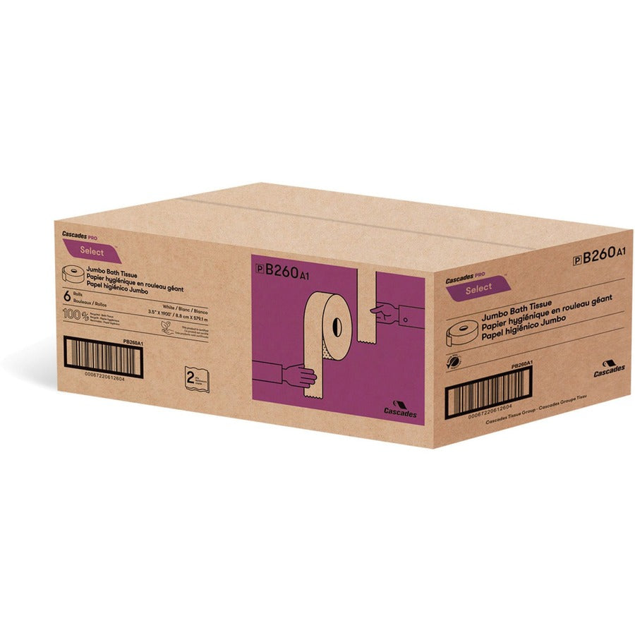 cascades-pro-select-jumbo-toilet-paper-2-ply-330-x-1900-ft-white-fiber-soft-durable-long-lasting-strong-chlorine-free-for-multi-surface-multipurpose-6-carton_csdb260 - 2
