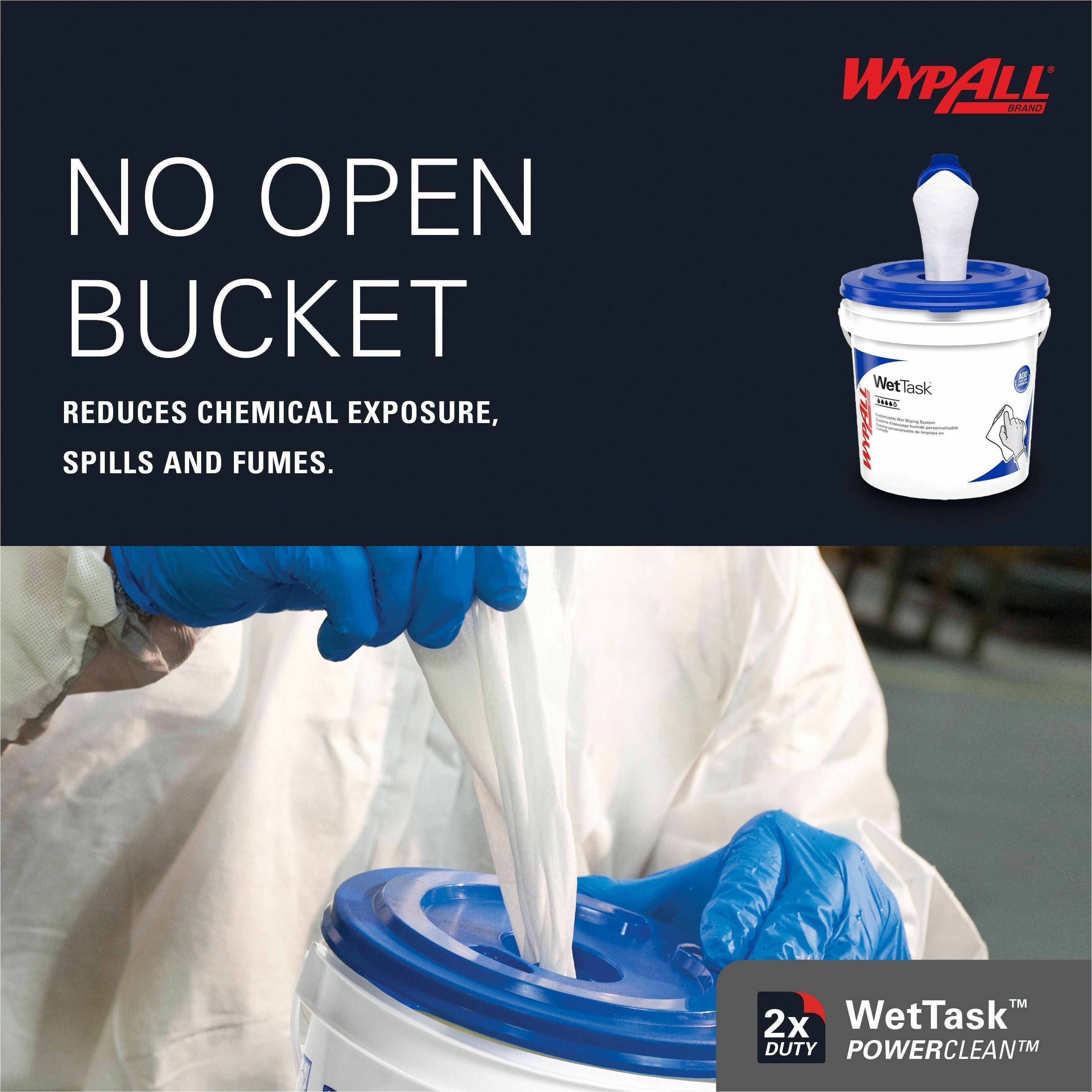 Wypall PowerClean WetTask Wipers for Disinfectants, Sanitizers & Solvents - 12" x 6" - 140 Sheets/Roll - White - Hydroknit - Disinfectant - 1 Rolls Per Bucket - 6 / Carton -
