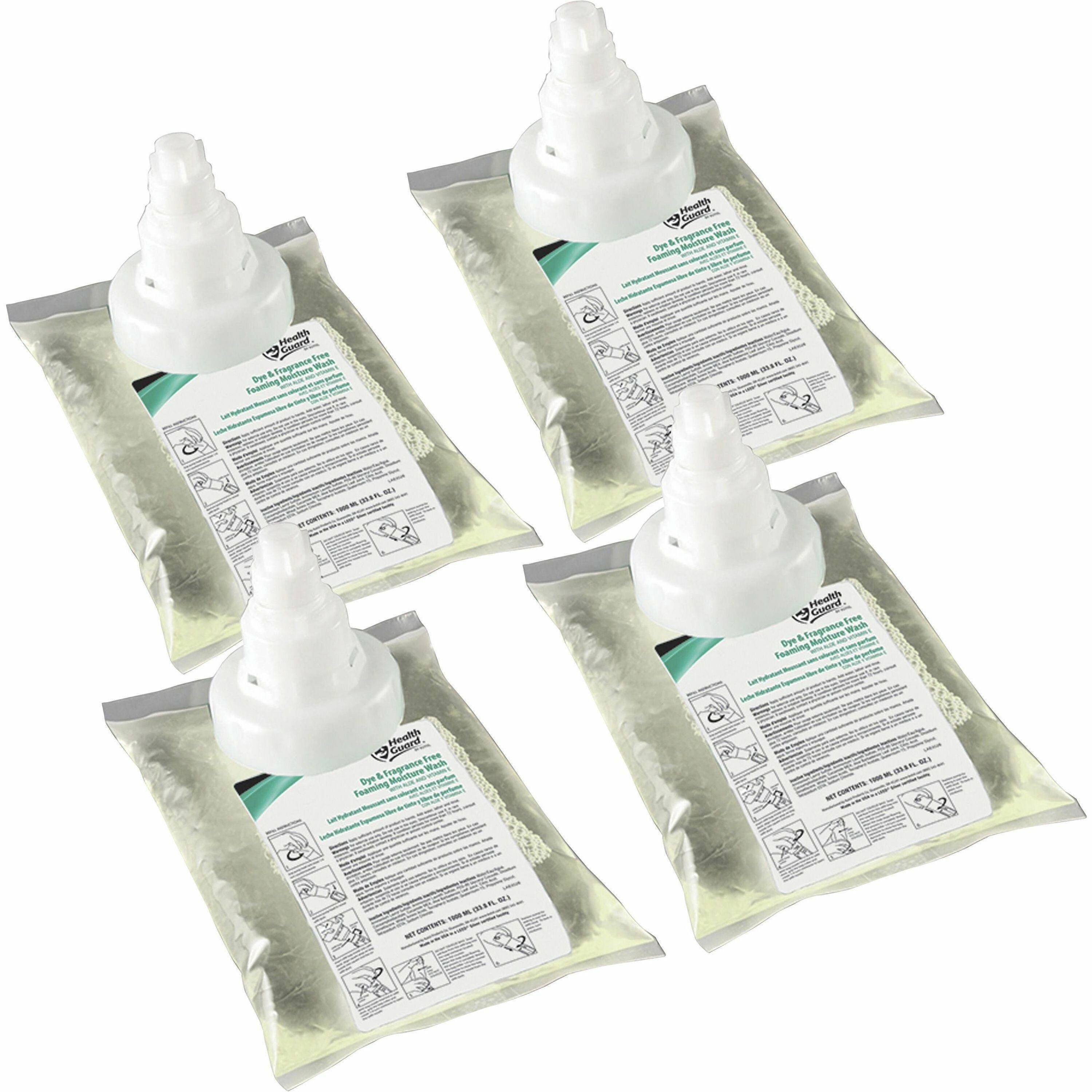 Health Guard Foaming Moisture Wash Dye & Fragrance Free - Fragrance-free ScentFor - 33.8 fl oz (1000 mL) - Soil Remover - Hand, Restroom, Office, Hospital, Hotel, Casino, Spa, Skin - Moisturizing - Pale Yellow - Dye-free - 4 / Carton - 1