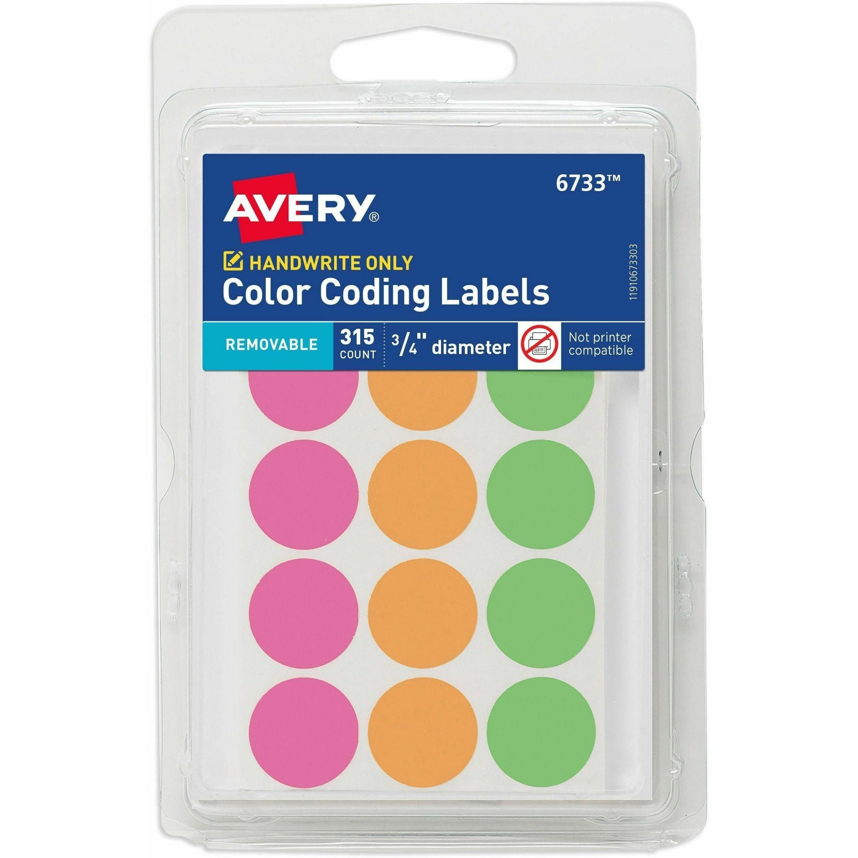 avery-color-coding-removable-labels-3-4-inch-round-labels-assorted-neon-colors-non-printable-315-dot-stickers-total-6733-avery-dot-stickers-3-4-diameter-assorted-neon-315-total-6733_ave06733 - 1