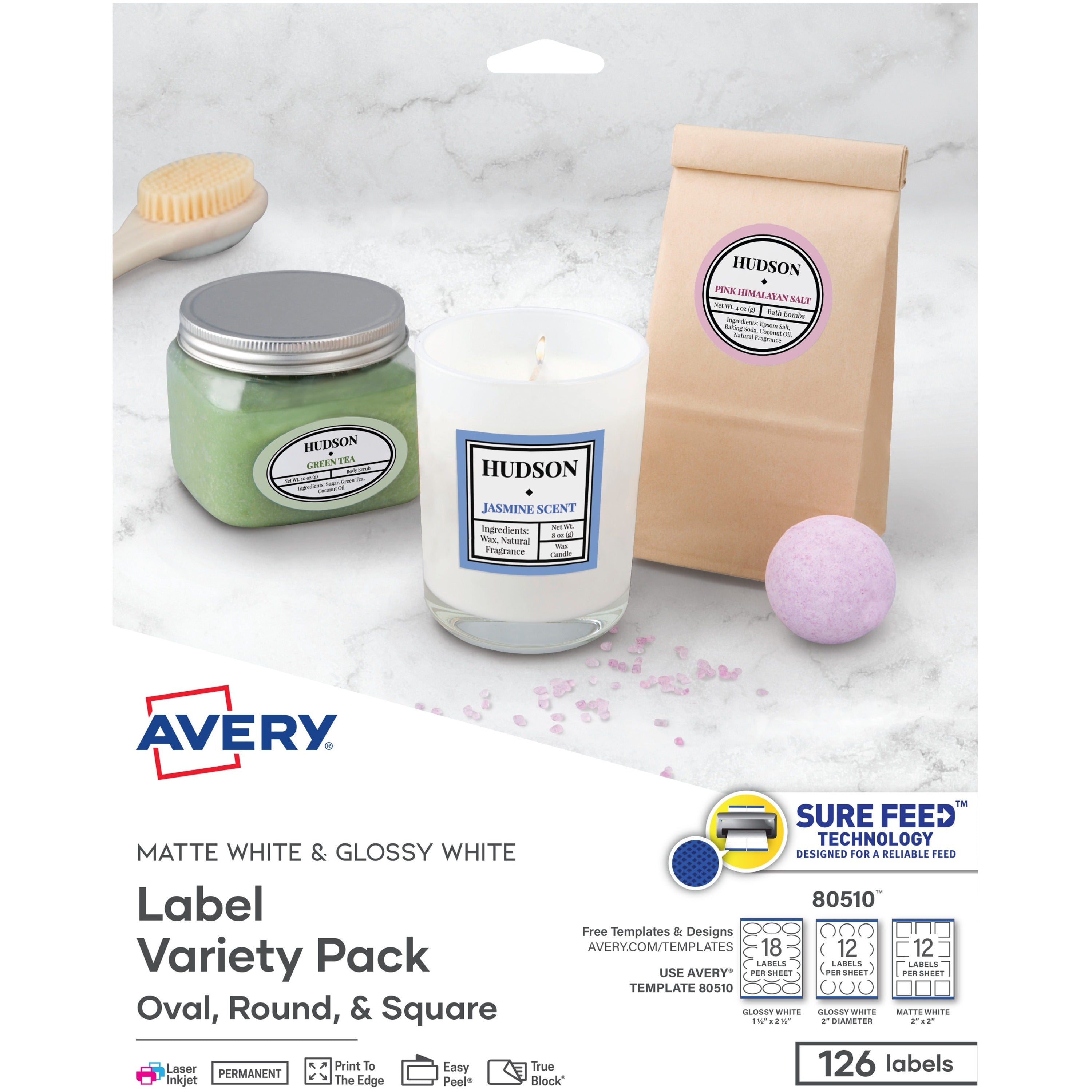 avery-sure-feed-label-variety-pack-permanent-adhesive-assorted-round-oval-square-laser-inkjet-white-paper-14-sheet-48-total-sheets-630-total-labels-5-carton_ave80510 - 1