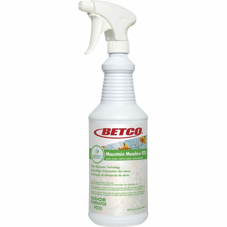 Betco RTU Malodor Eliminator Mountain Meadow - Ready-To-Use - 32 fl oz (1 quart) - Mountain Meadow Scent - 1 Each - Clear - 2