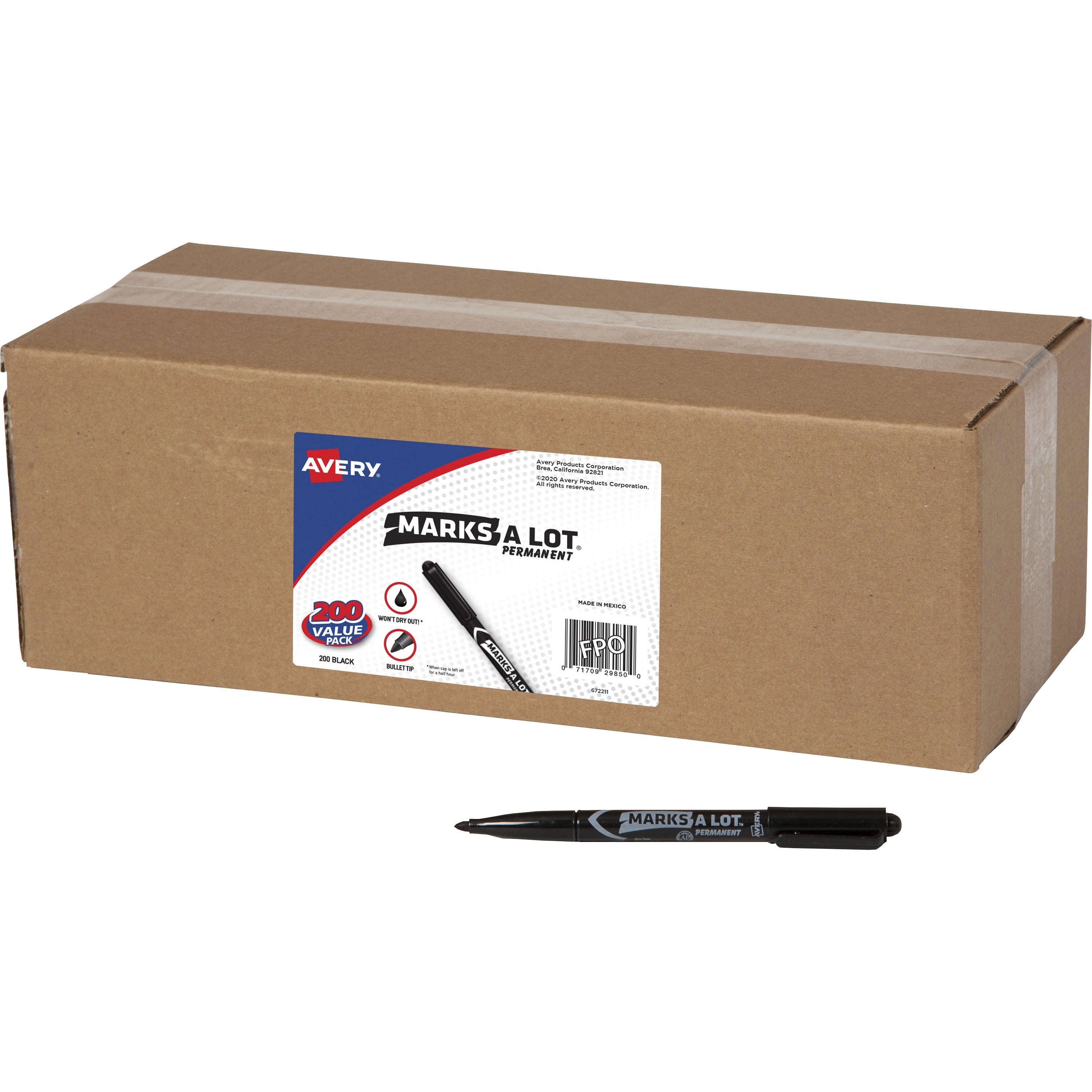 Avery Marks-A-Lot Value Pack Pen-Style Permanent Markers - Bullet Marker Point Style - Black - 200 / Carton - 1