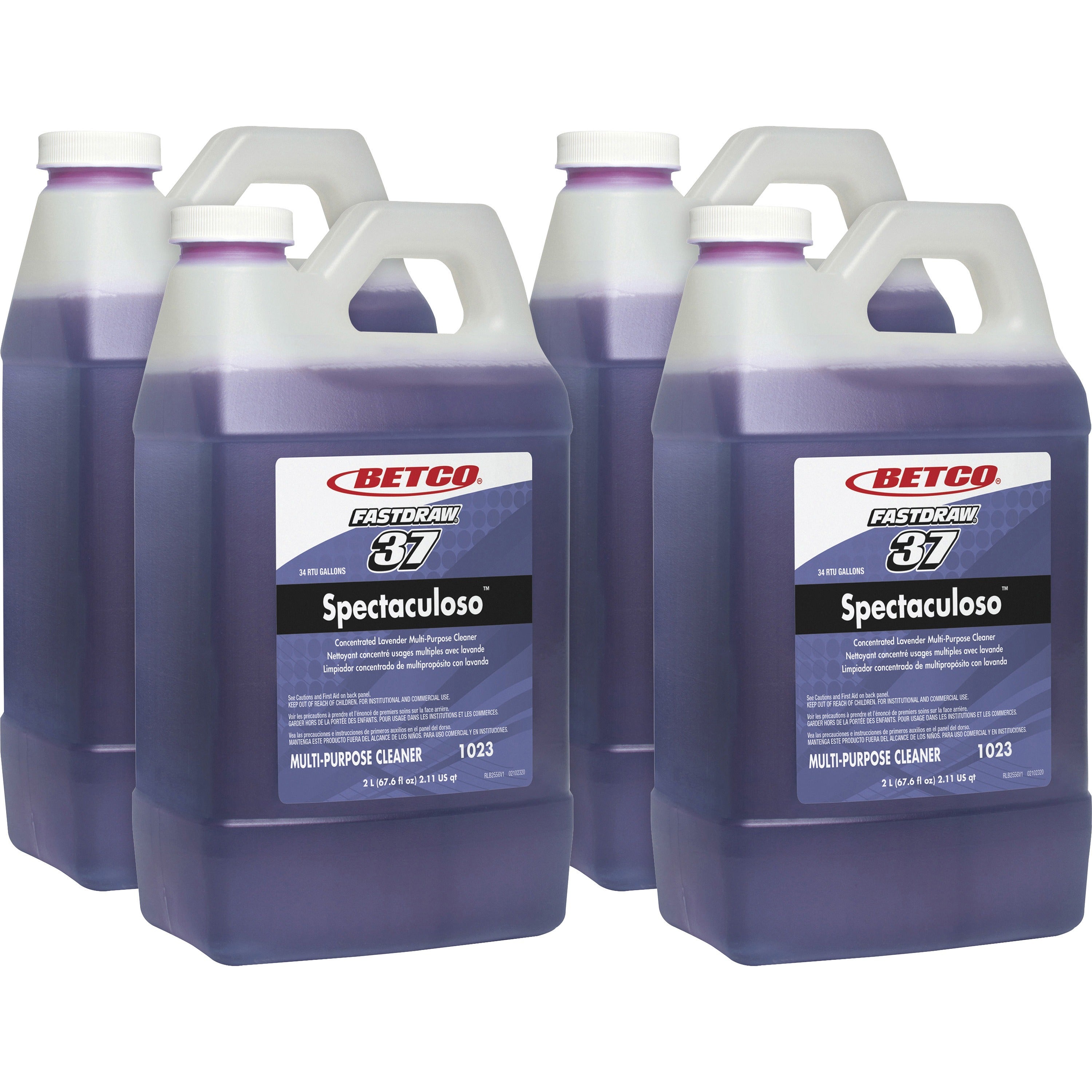 Betco Spectaculoso General Cleaner - FASTDRAW 37 - Concentrate - 67.6 fl oz (2.1 quart) - Lavender Scent - 4 / Carton - Deodorize, Phosphate-free, Rinse-free, Spill Proof, Chemical Resistant, Butyl-free - Purple - 1