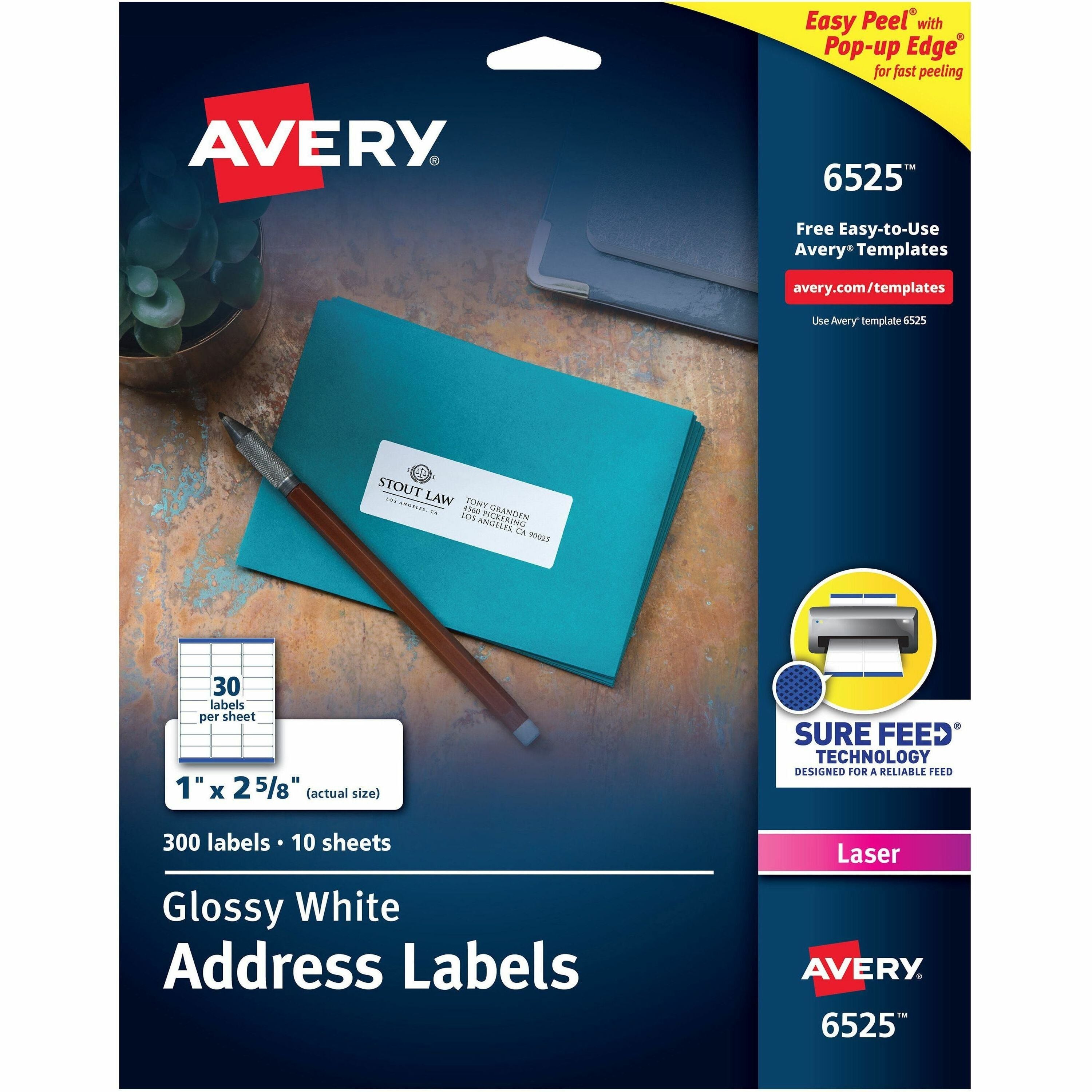 avery-easy-peel-glossy-address-labels-1-width-x-2-5-8-length-permanent-adhesive-rectangle-laser-white-paper-30-sheet-50-total-sheets-1500-total-labels-5-carton_ave06525 - 1