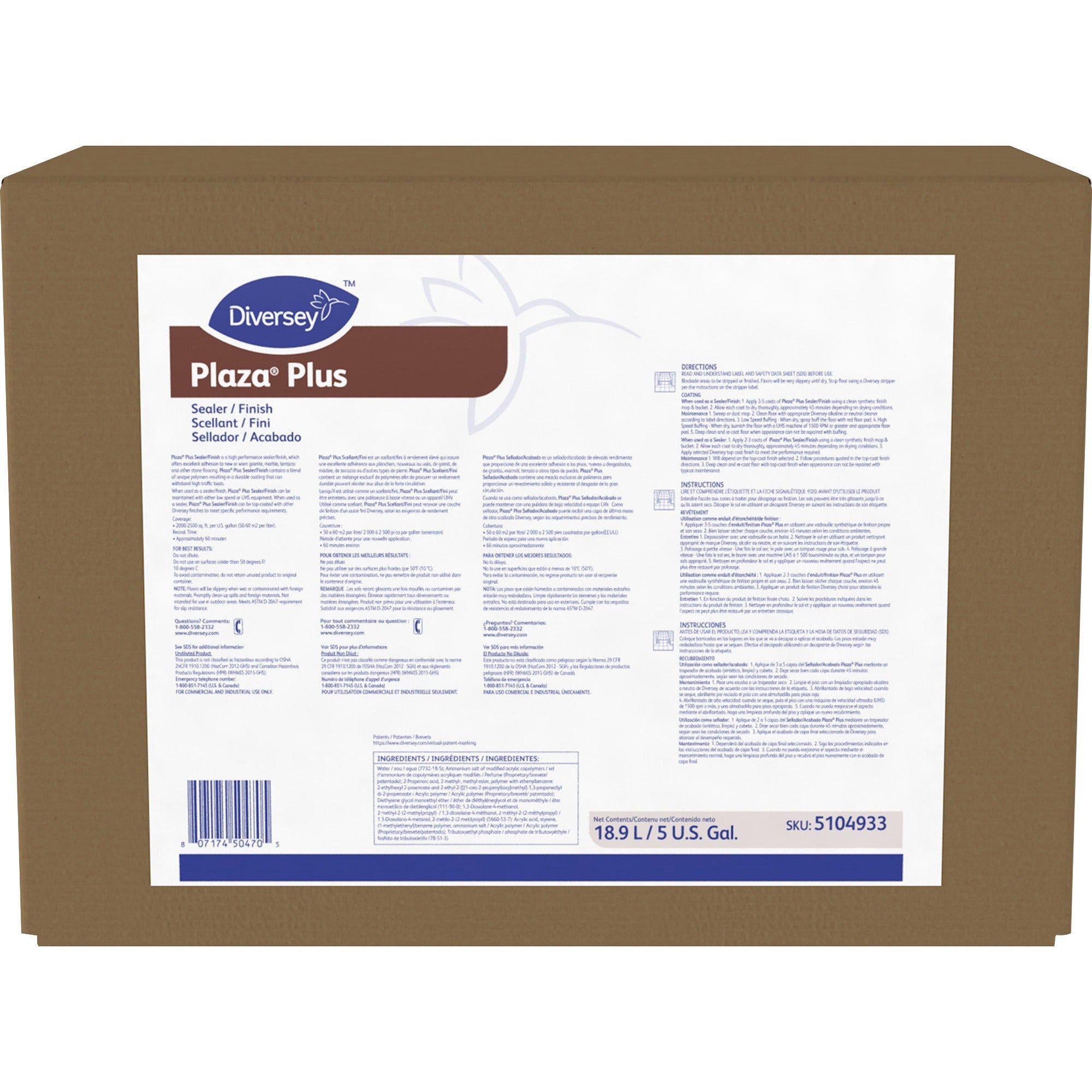 diversey-plaza-plus-sealer-finish-640-fl-oz-20-quart-slight-ammonia-scent-1-box-long-lasting-durable-white_dvo5104933 - 1