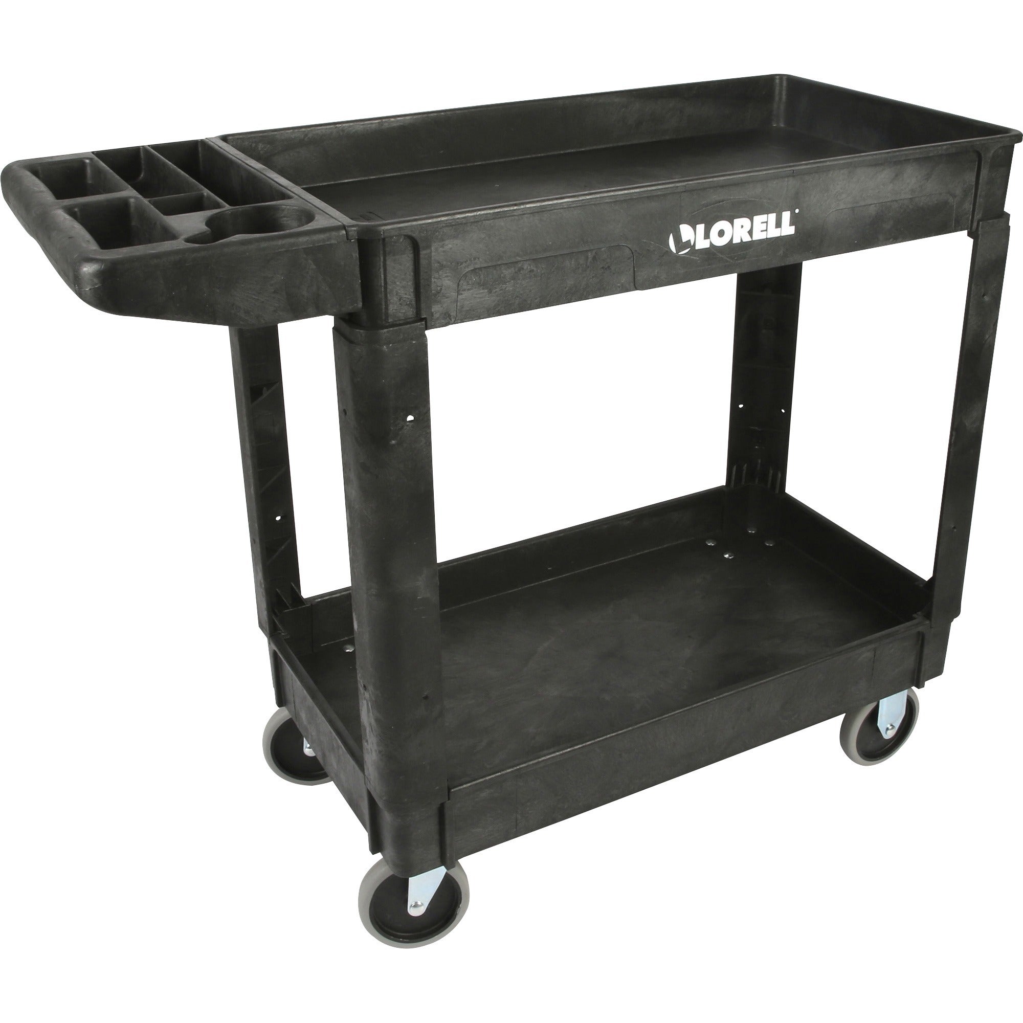 lorell-storage-bin-utility-cart-550-lb-capacity-4-casters-5-caster-size-structural-foam-x-375-width-x-17-depth-x-39-height-black-1-each_llr03611 - 1
