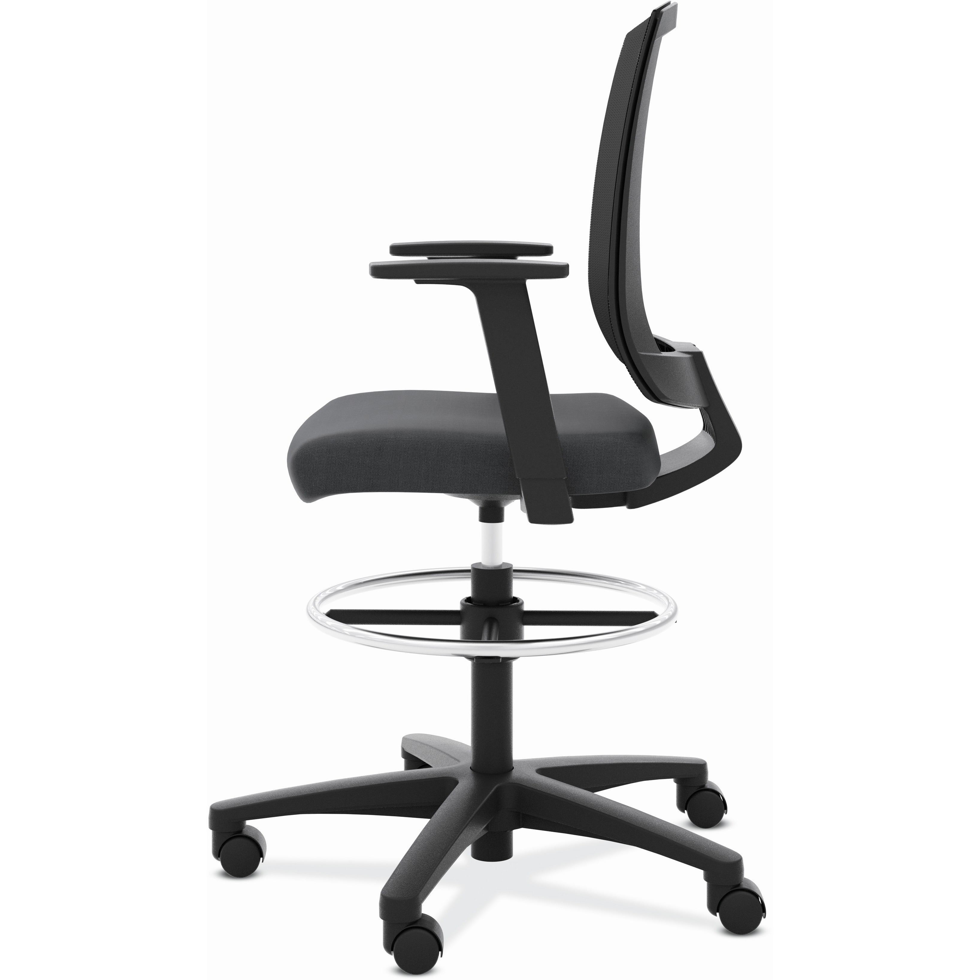 HON Torch Mesh Mid-Back Task Stool - Black Foam, Plush, Polyester Seat - Black Mesh Back - Black Frame - Mid Back - 5-star Base - Armrest - 1 Each - 2